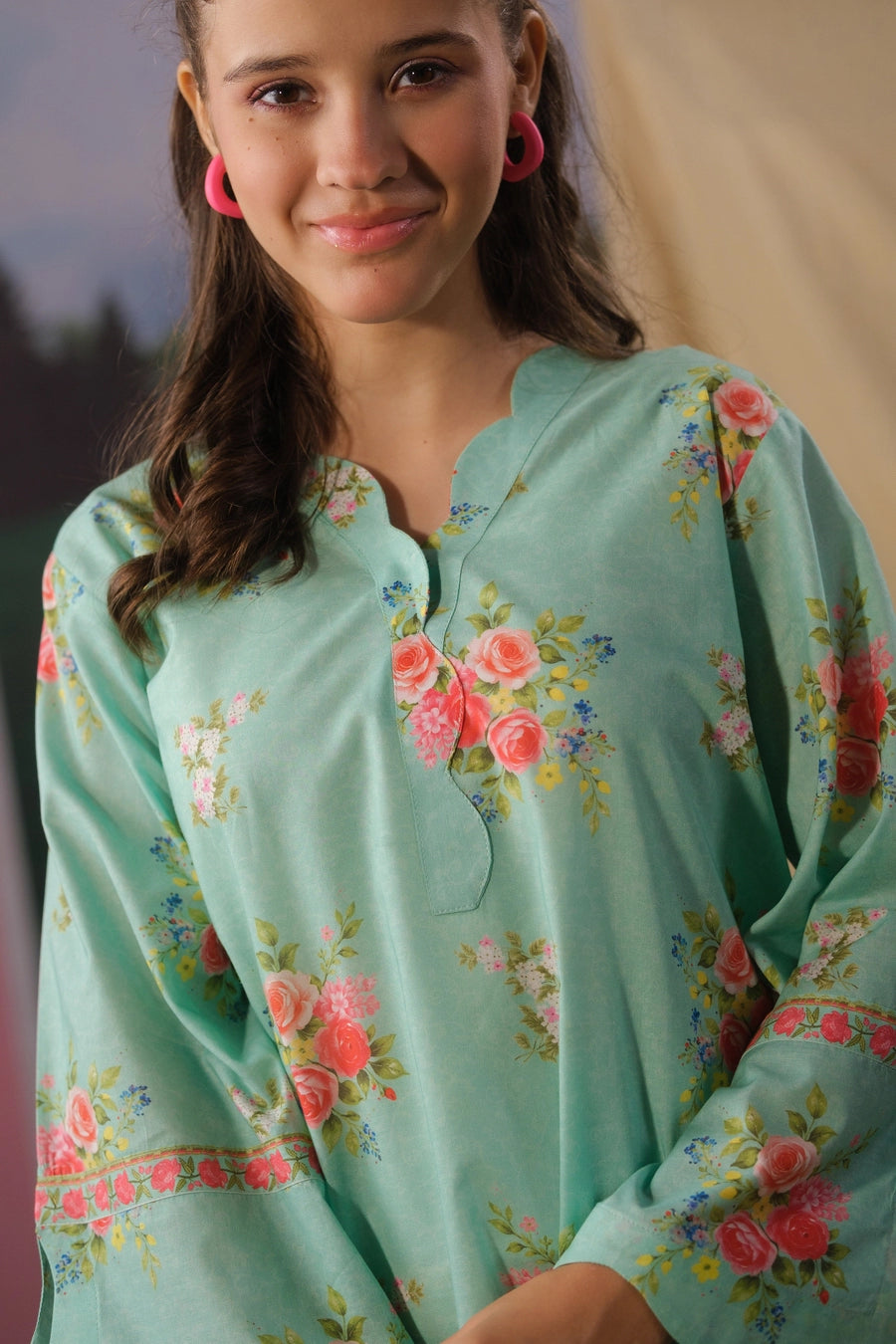 lawn cotton Kurta Set in Aquamarine
