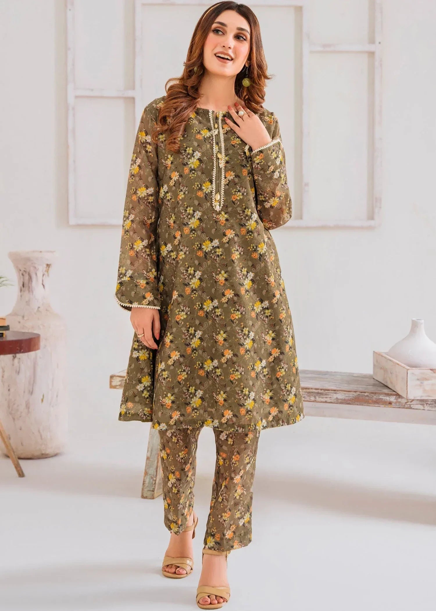 chambray Short Frock in Sage green