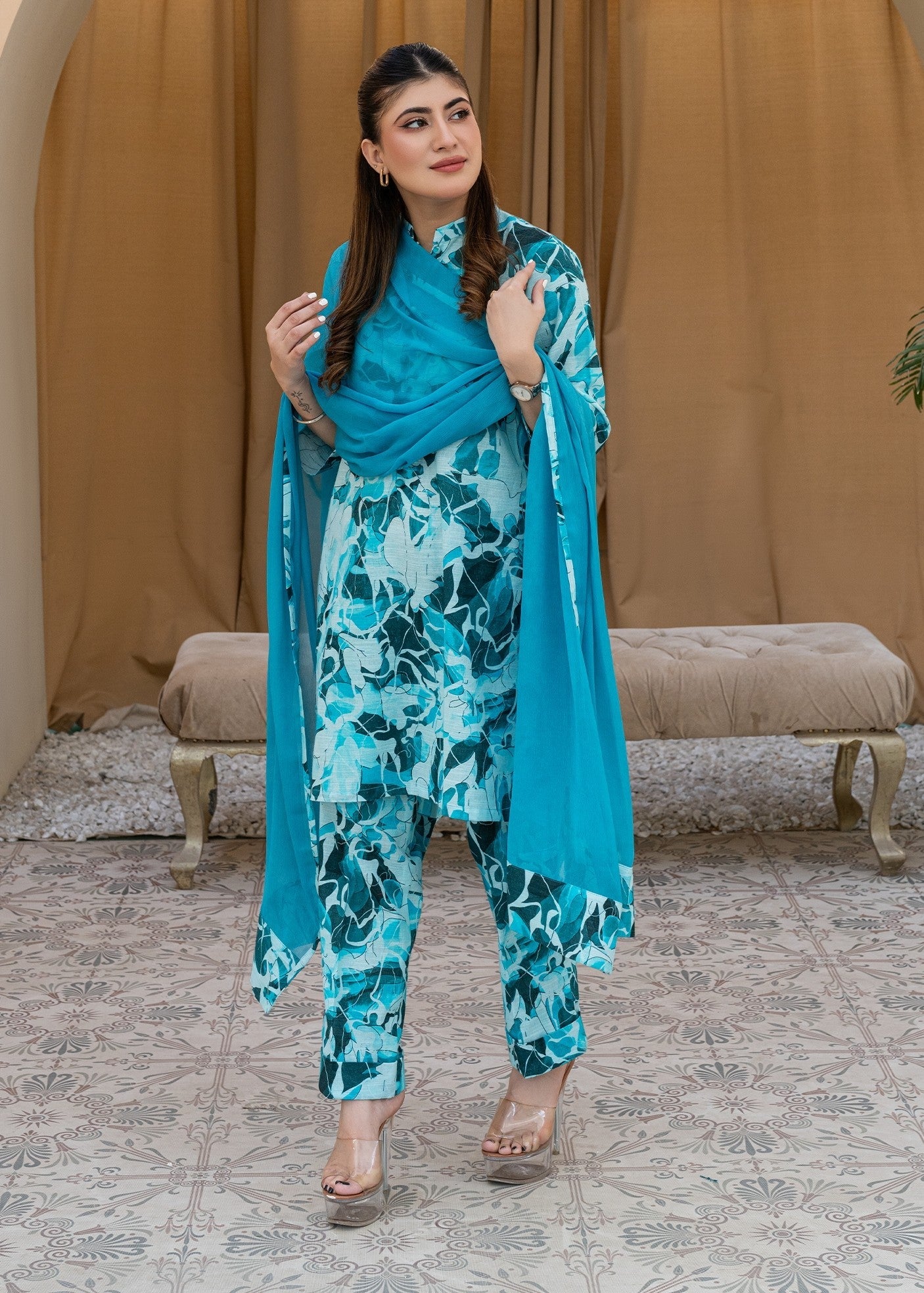 khaddar Co Ord Sets in Sea green