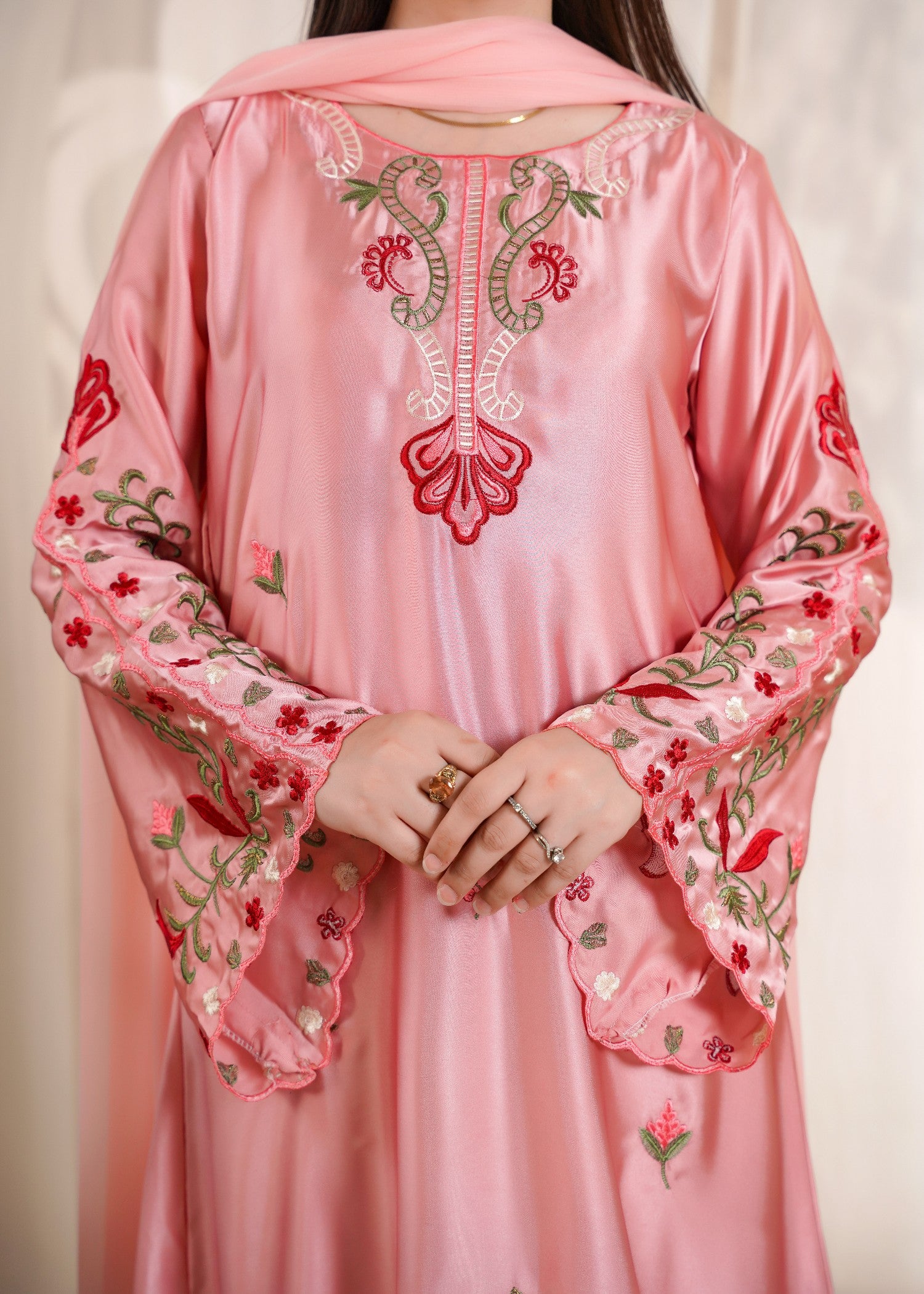 silk Kaftan in Peach pink