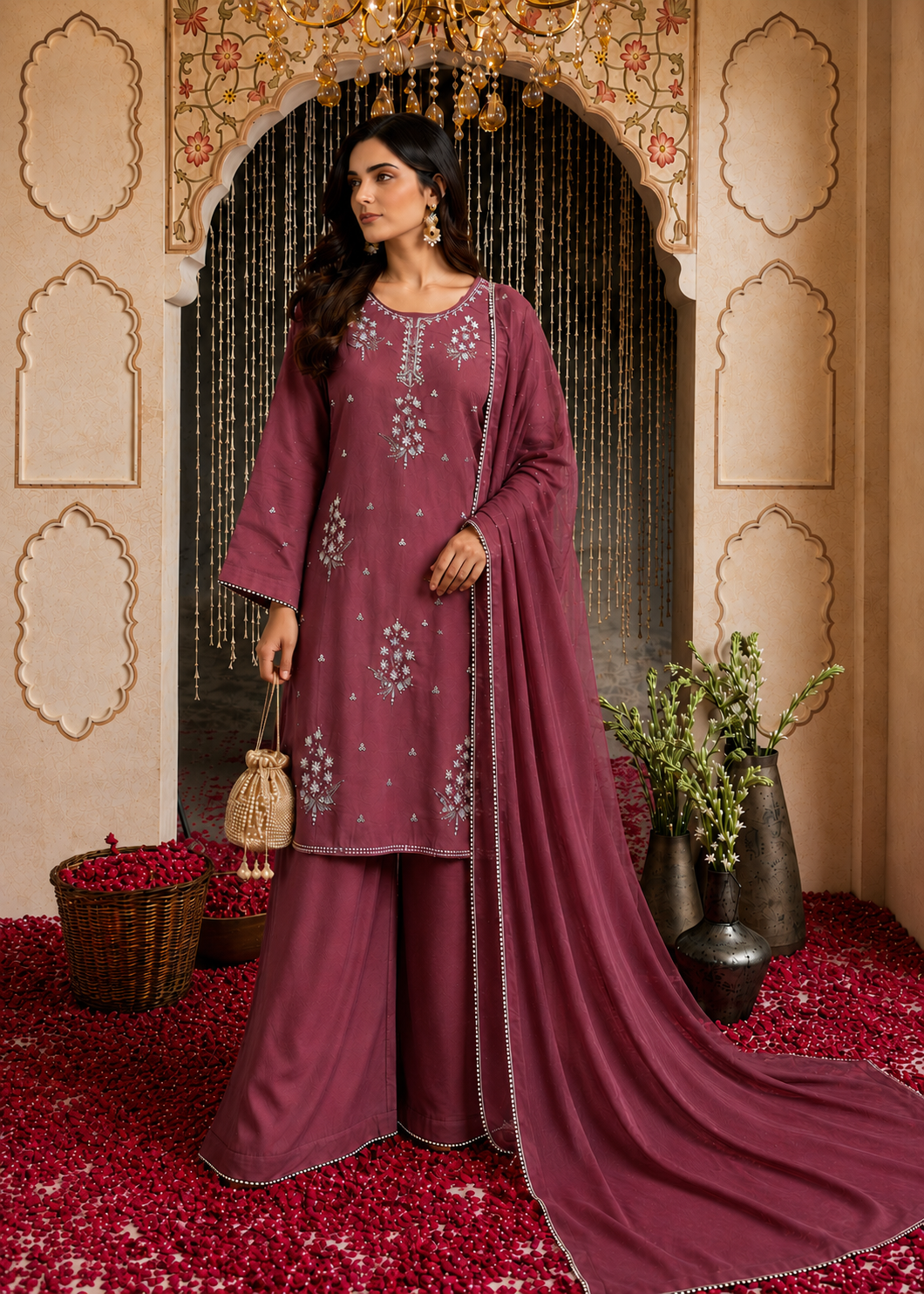 chiffon Sharara in Frost, thulian pink