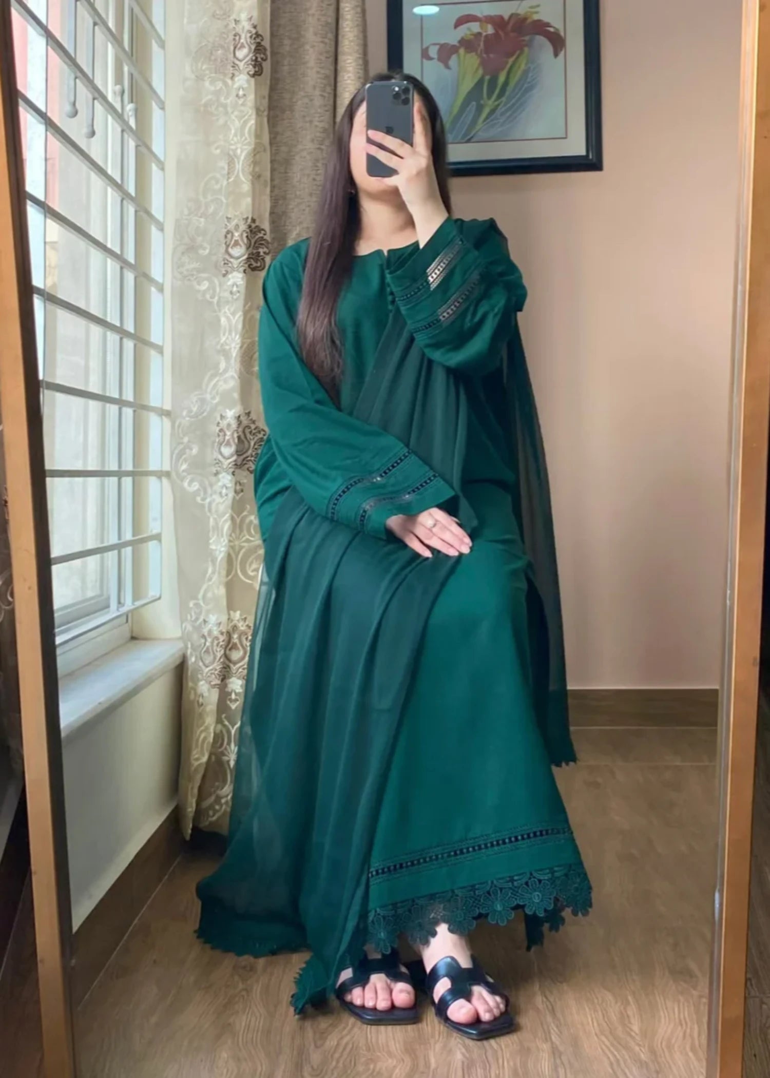 cotton Kurta Set in Bottle green