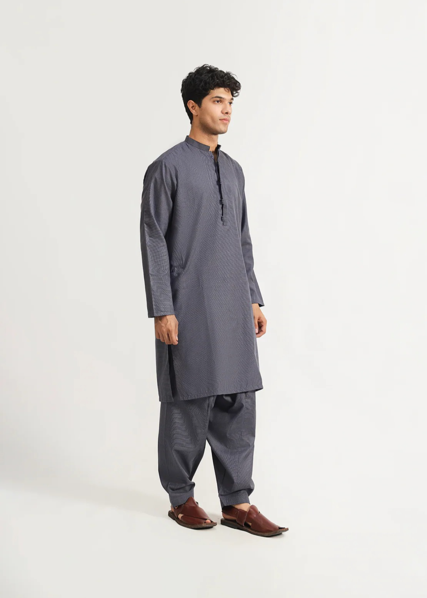 wash & wear Kurta Set in Charcoal by Ismail's -