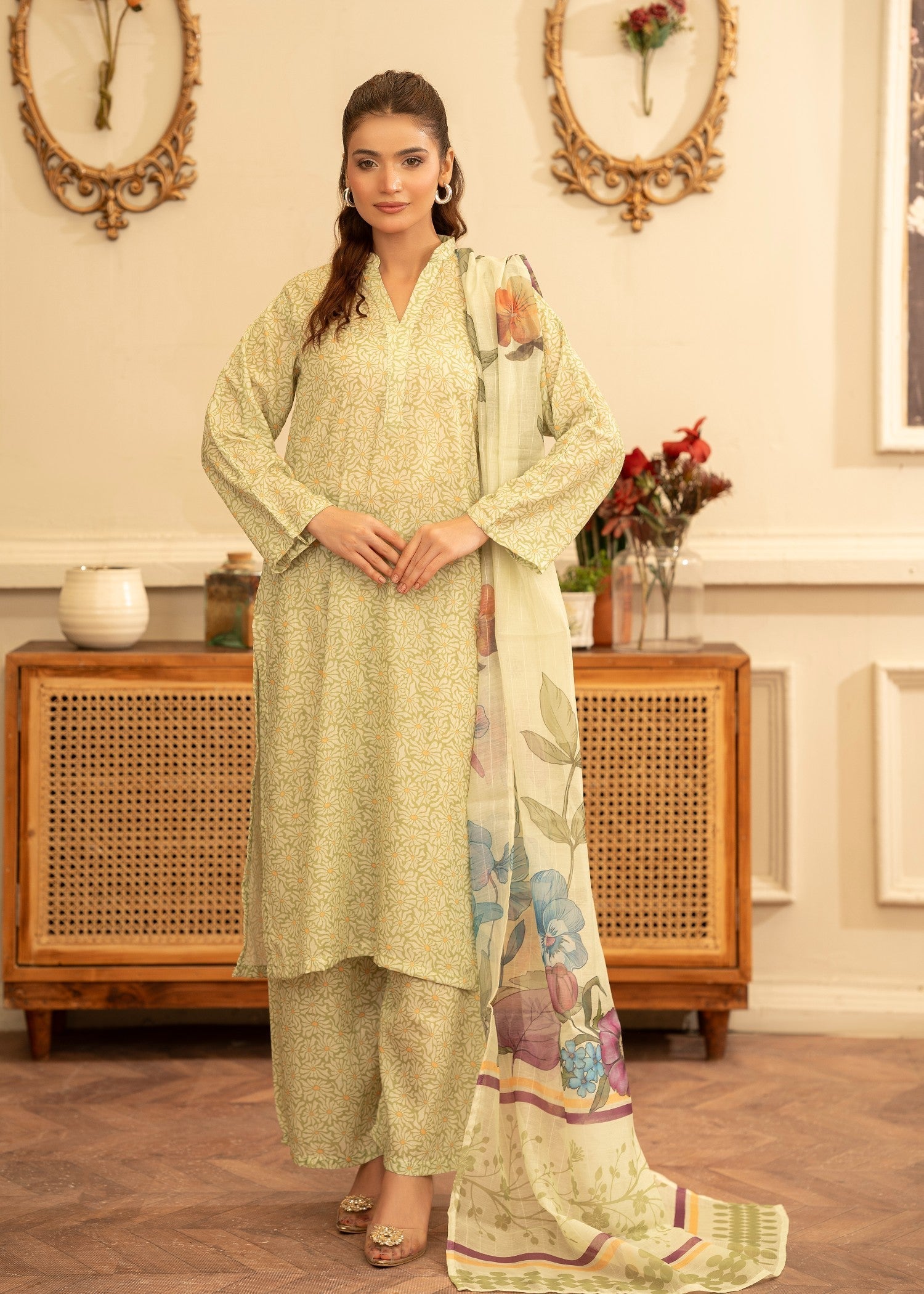 poly lawn Kurta Set in Lemonade