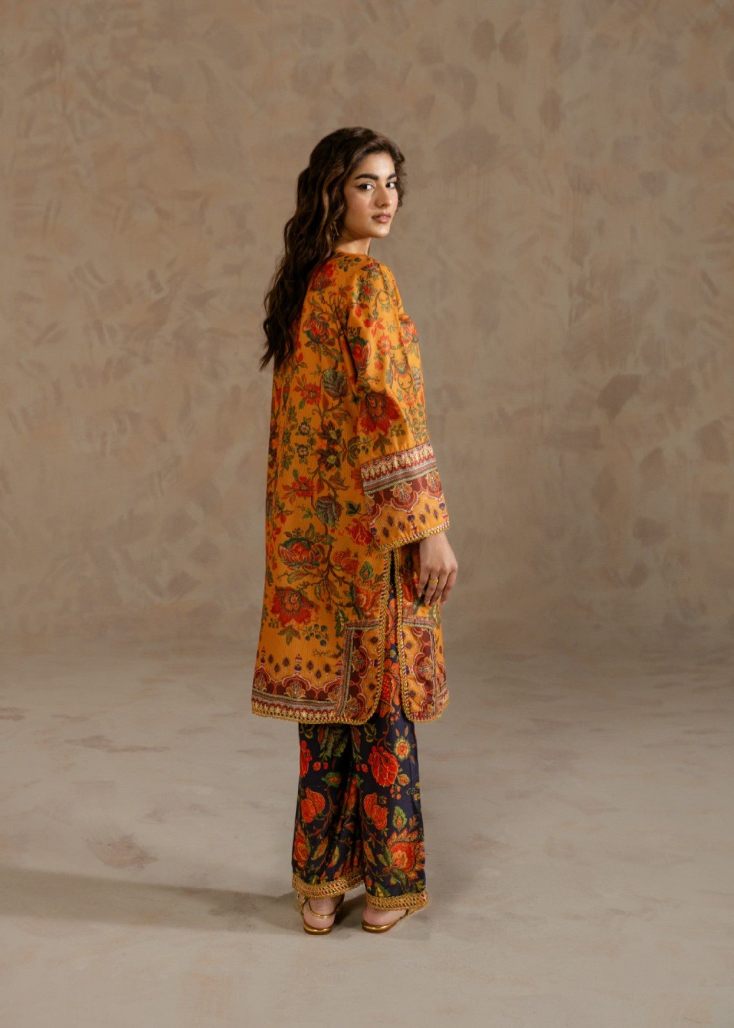dobby Kurta Set in Orange