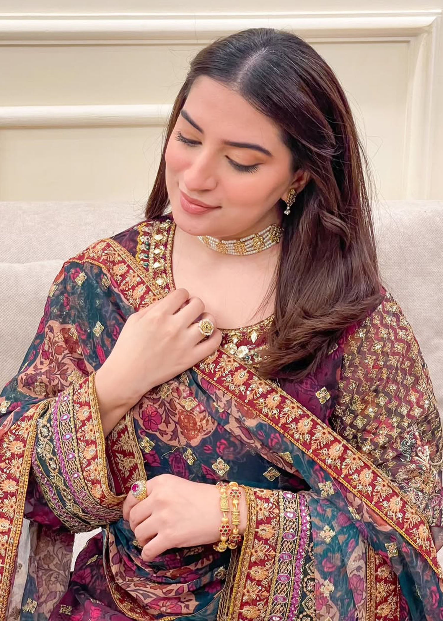 chiffon Kurta Set in Magenta