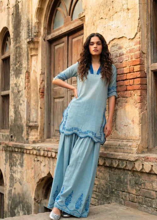 fine khaddar Kurti in Powder blue