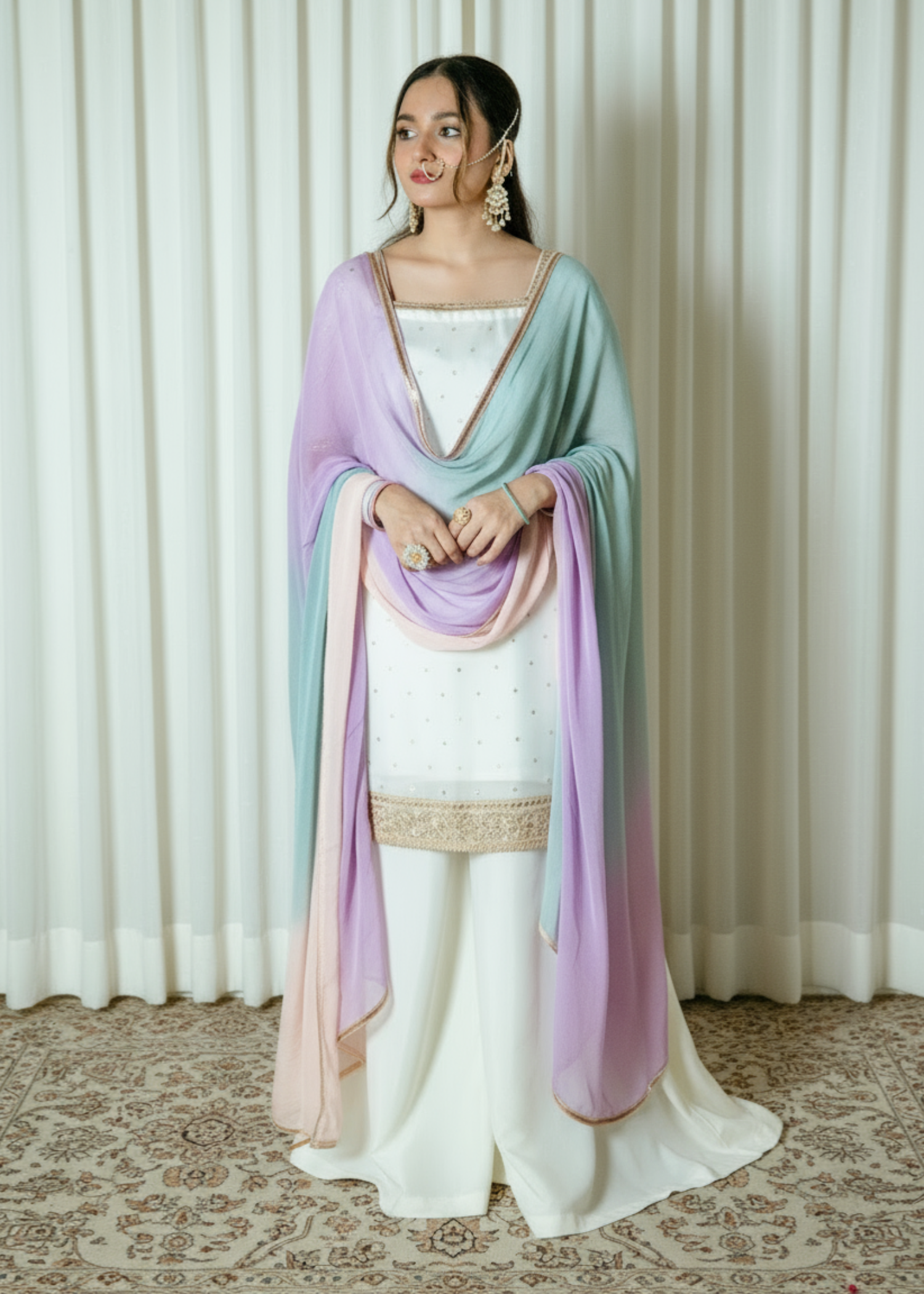 pk crinkle chiffon Sharara in Off-white