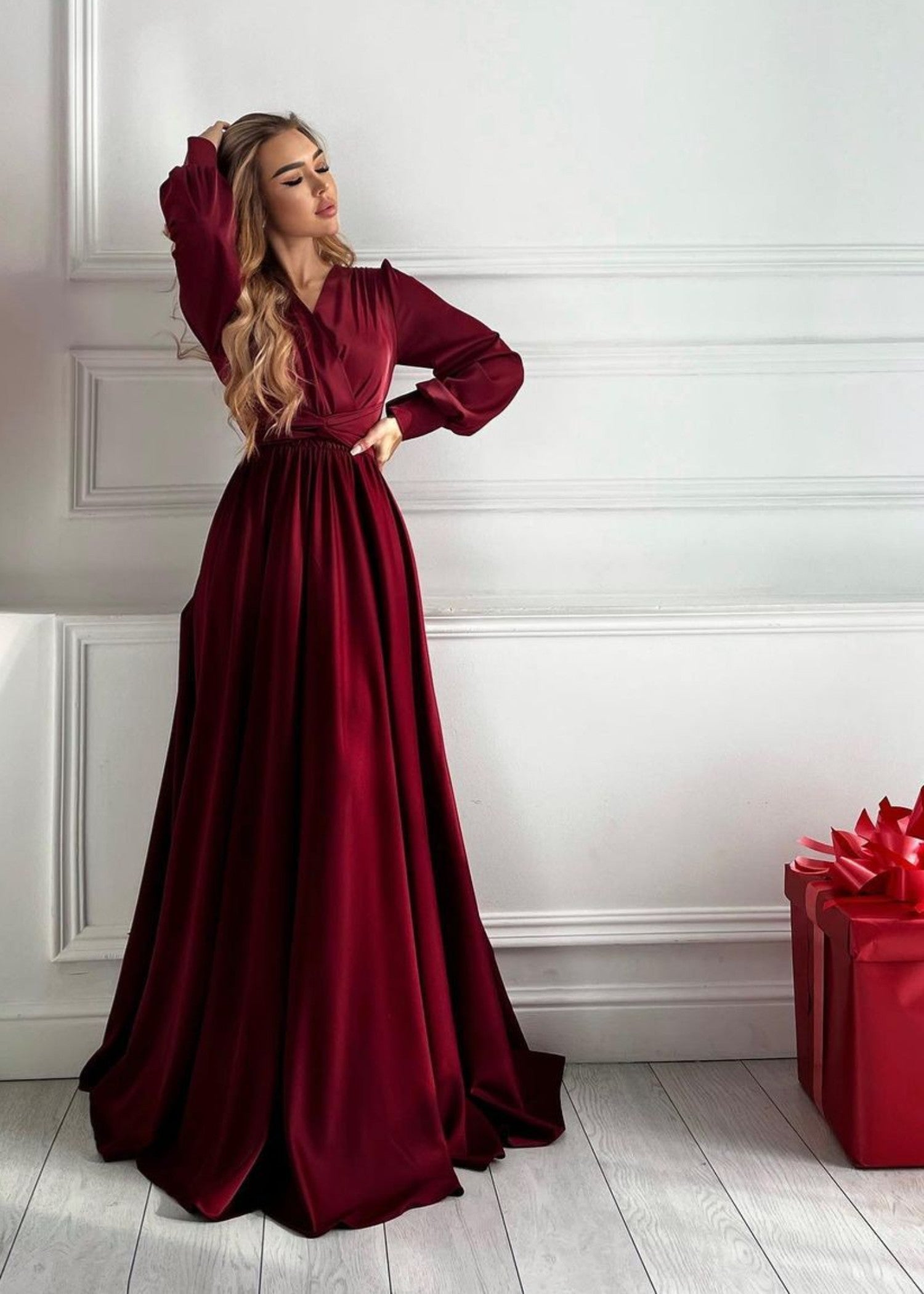 silk Dress in Maroon