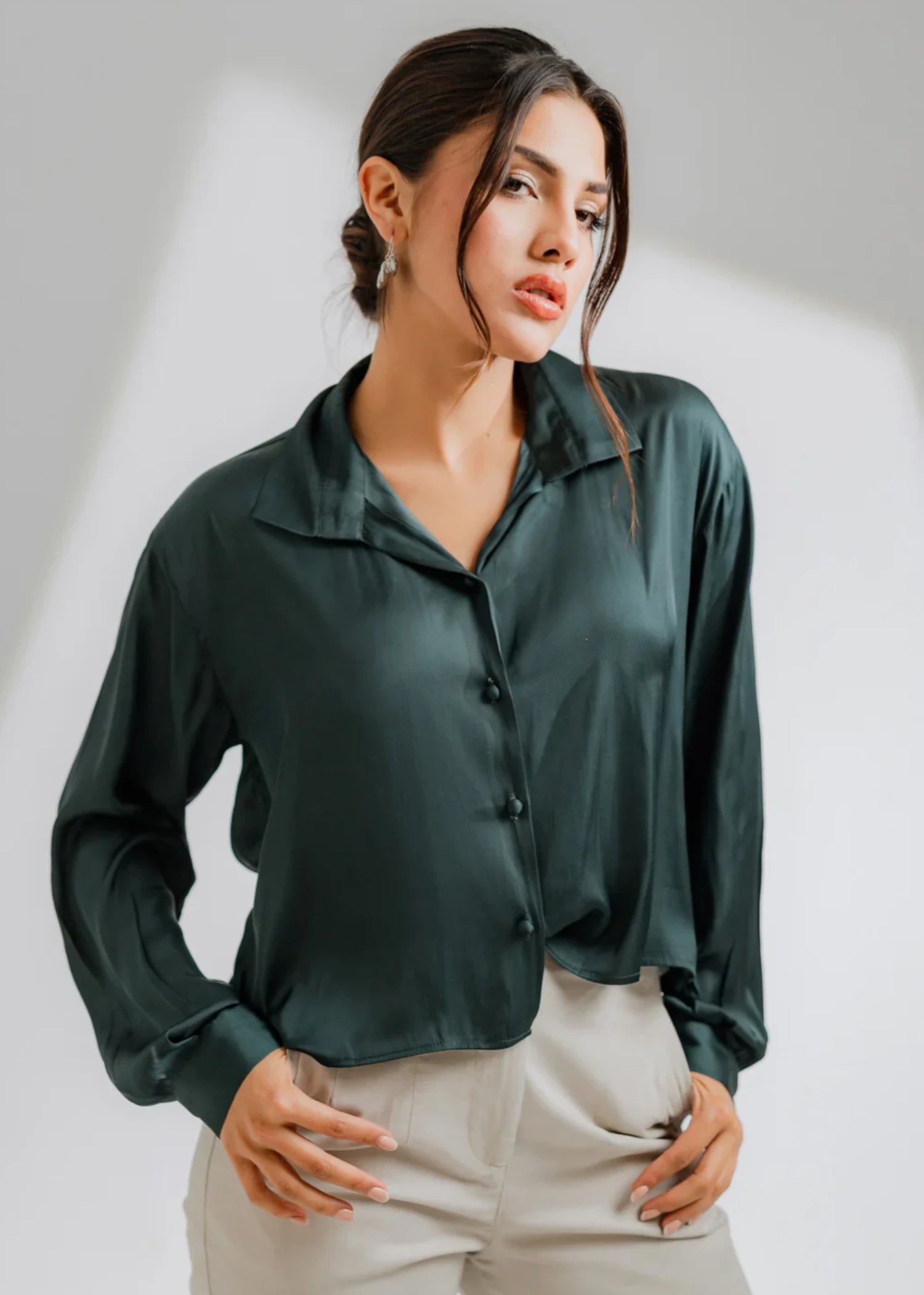 silk Top in Bottle green