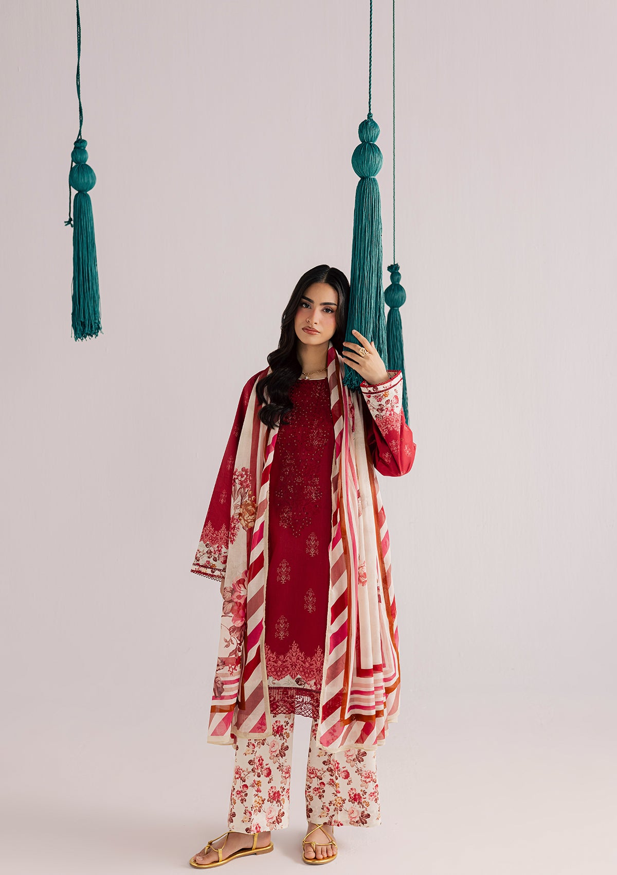 lawn Kurta Set in Red
