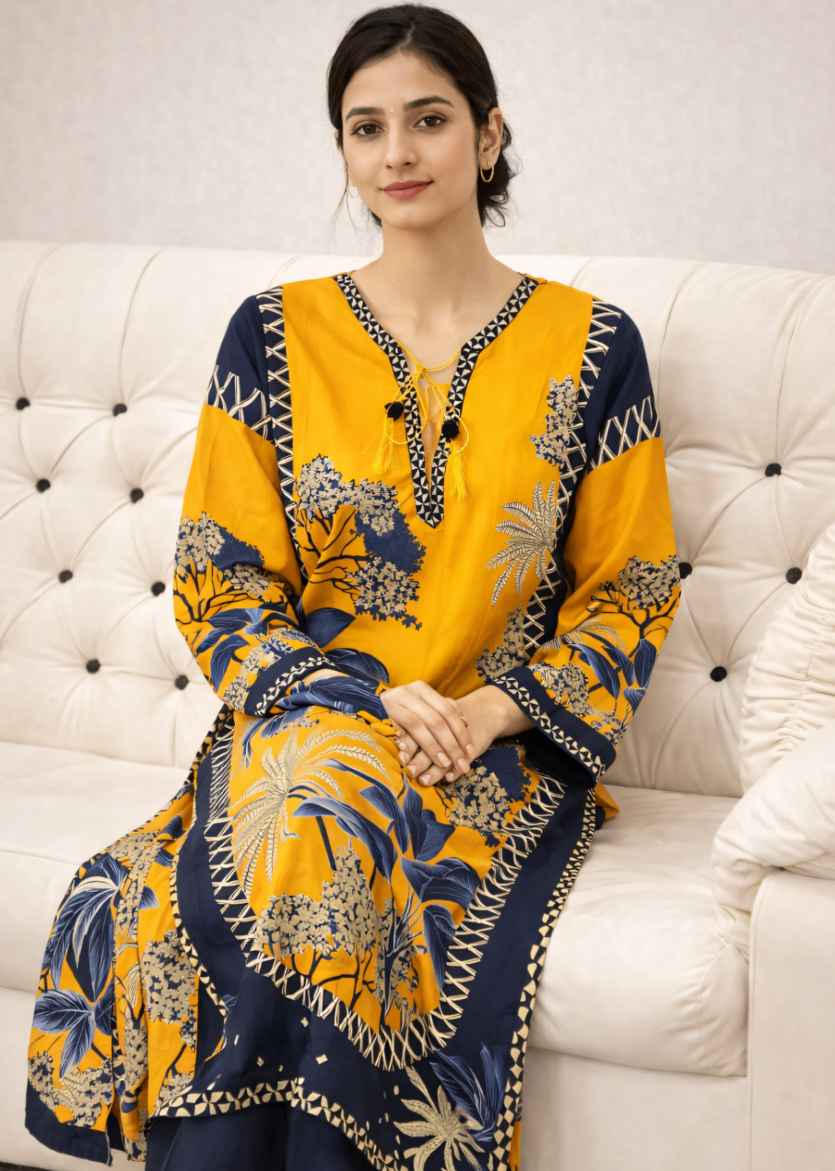 crepe Kurta Set in Mustard