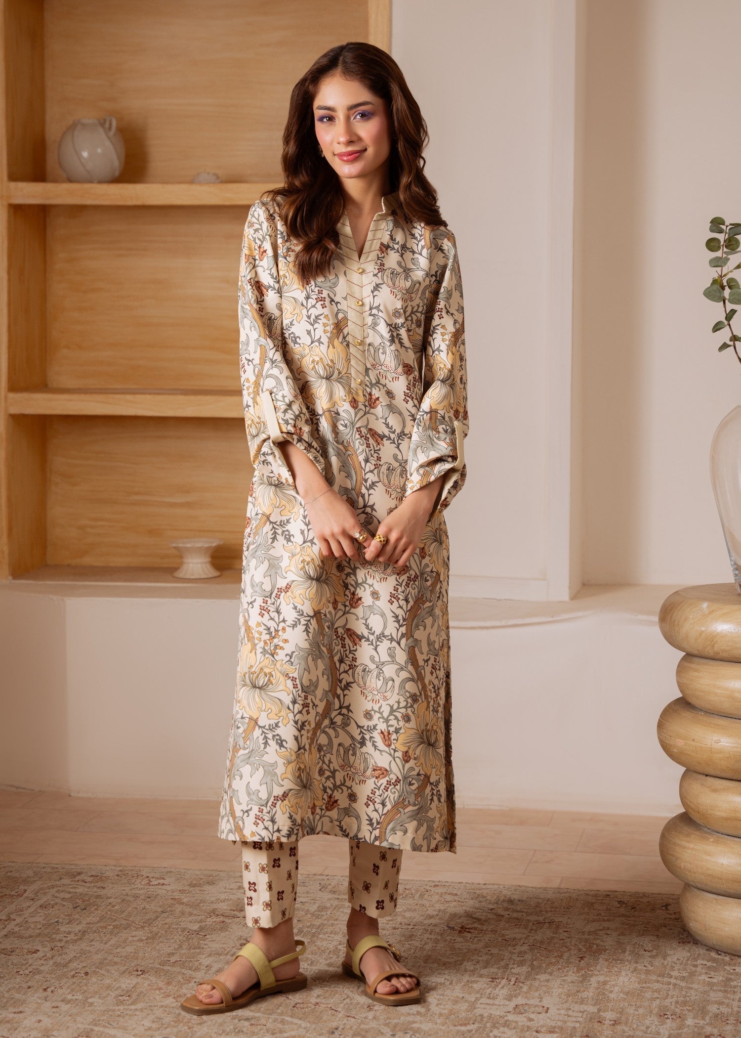 poly lawn Kurta Set in Antique white