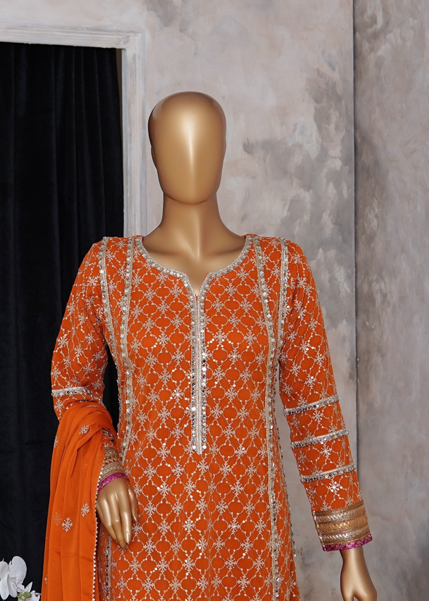 chiffon Pishwas in Orange