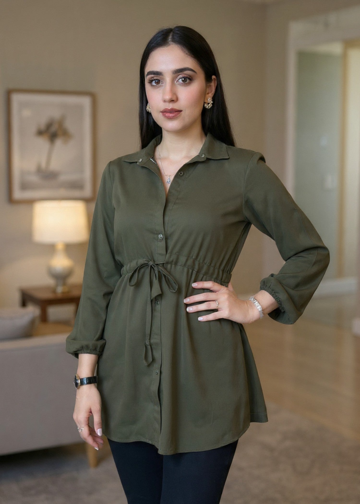 georgette Top in Army green