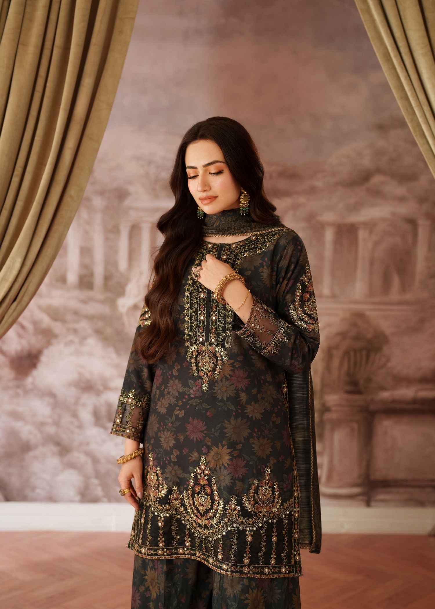 silk Kurta Set in Black