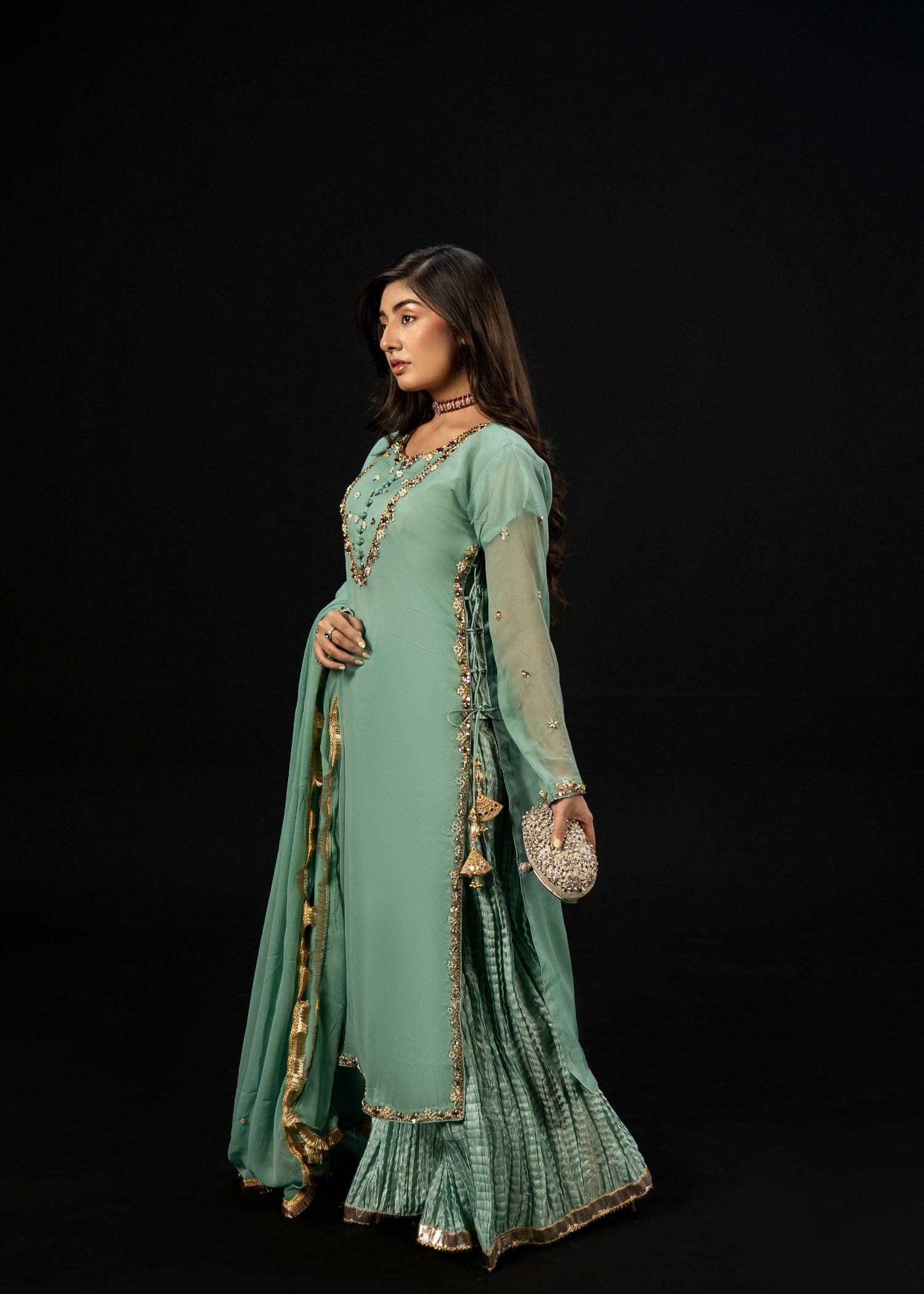 chiffon Sharara in Pastel green