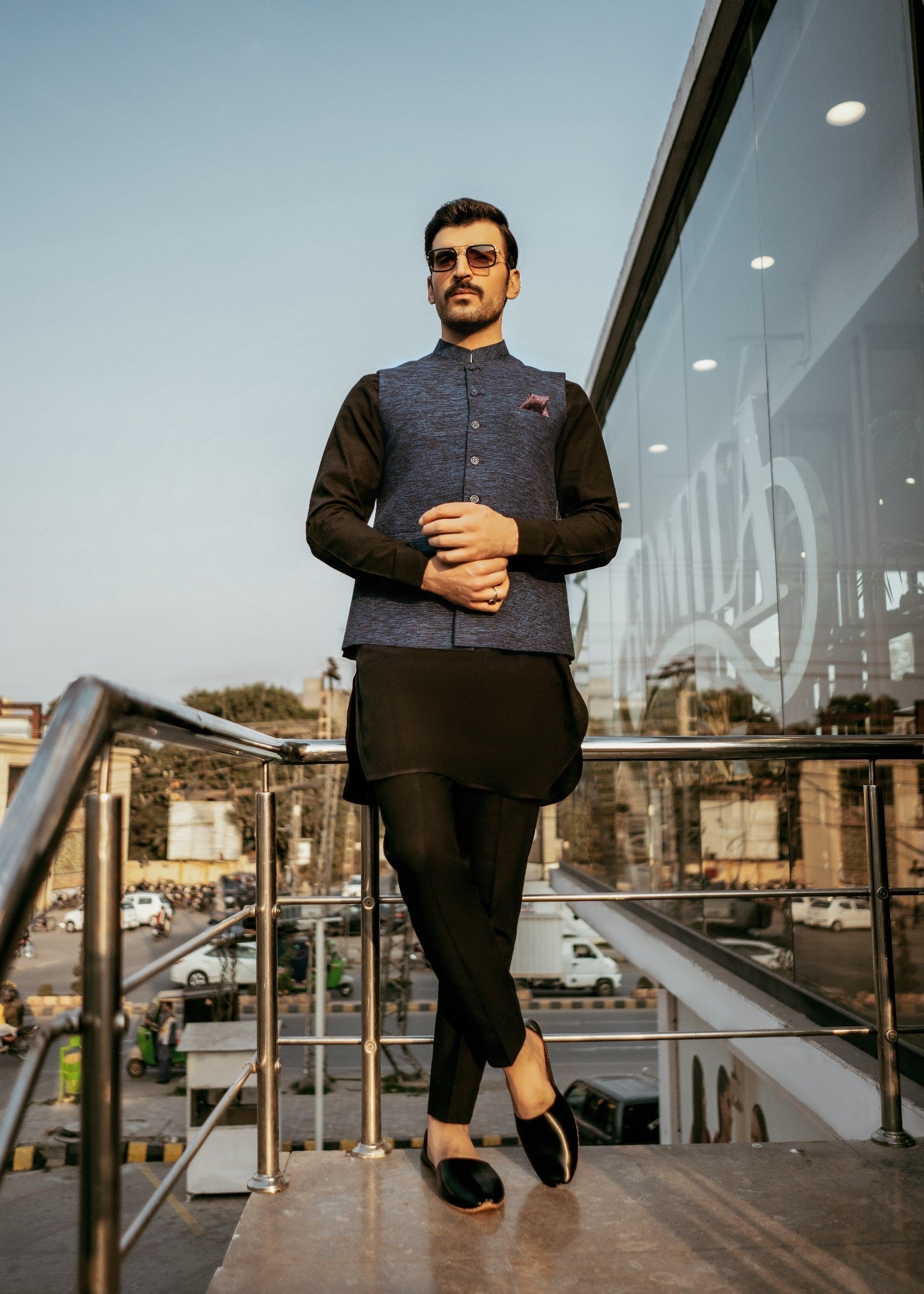 khaddar Waistcoat in Dark blue