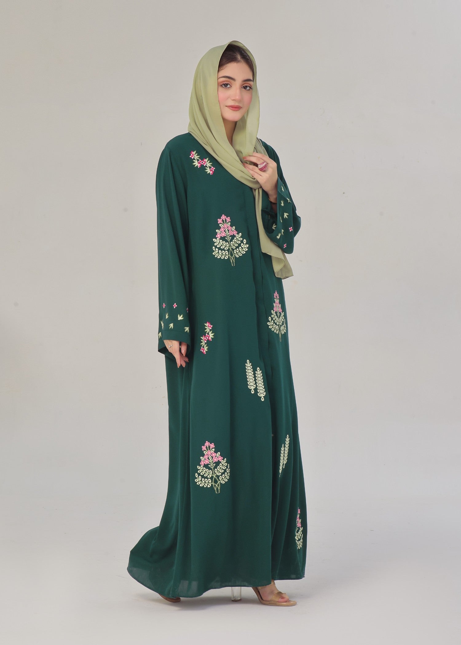nidha Abaya in Bottle green