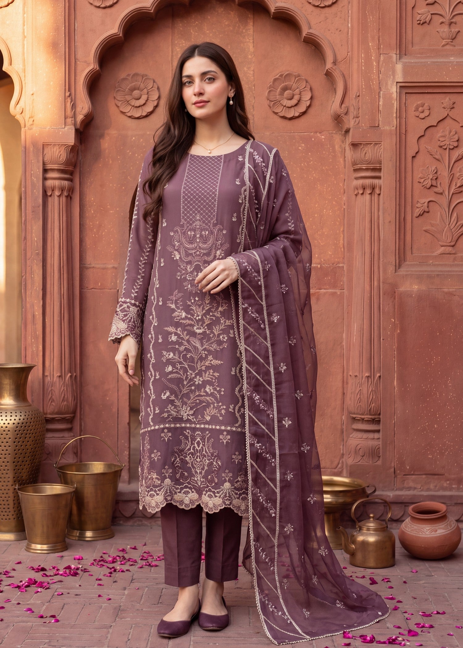 pk crinkle chiffon Kurta Set in Royal amethyst