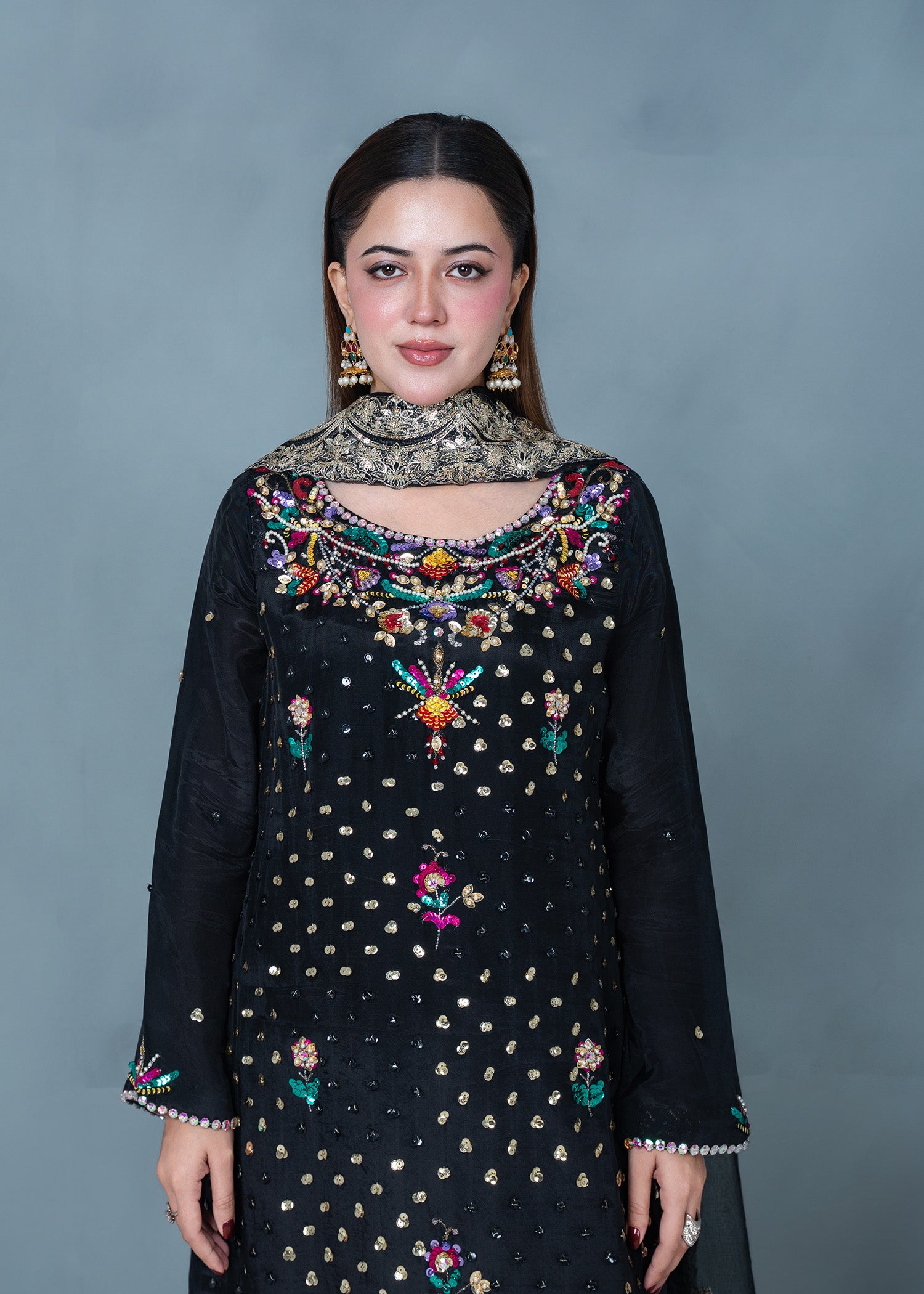 tissue silk Sharara in Black