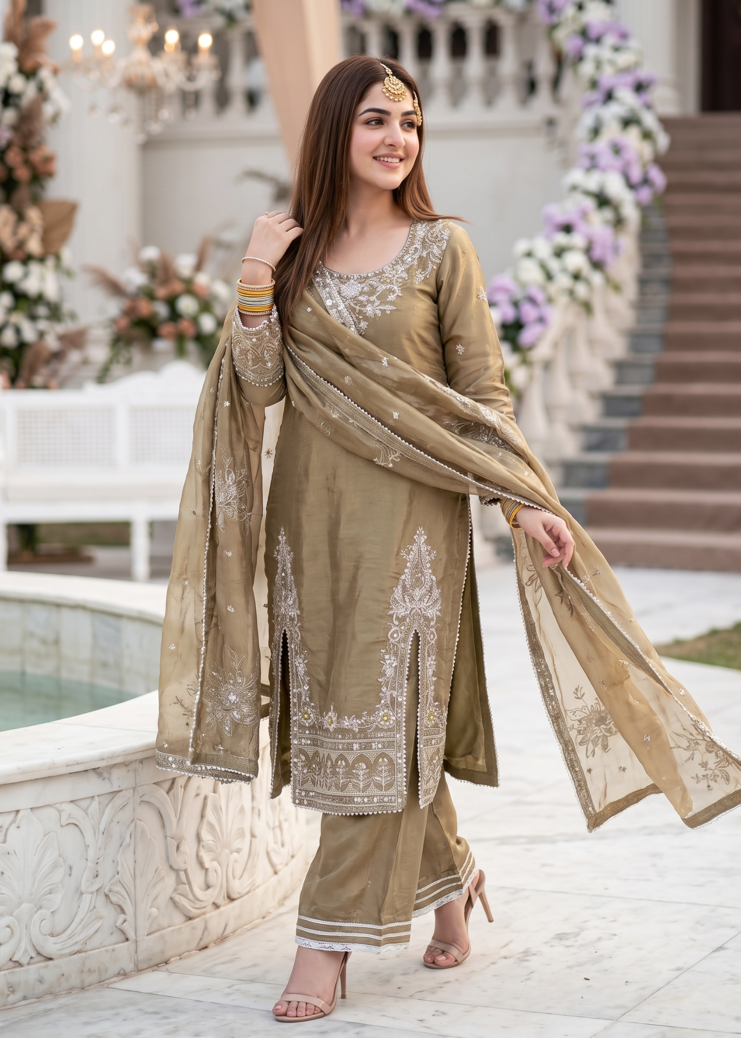 cotton silk Kurta Set in Sage green