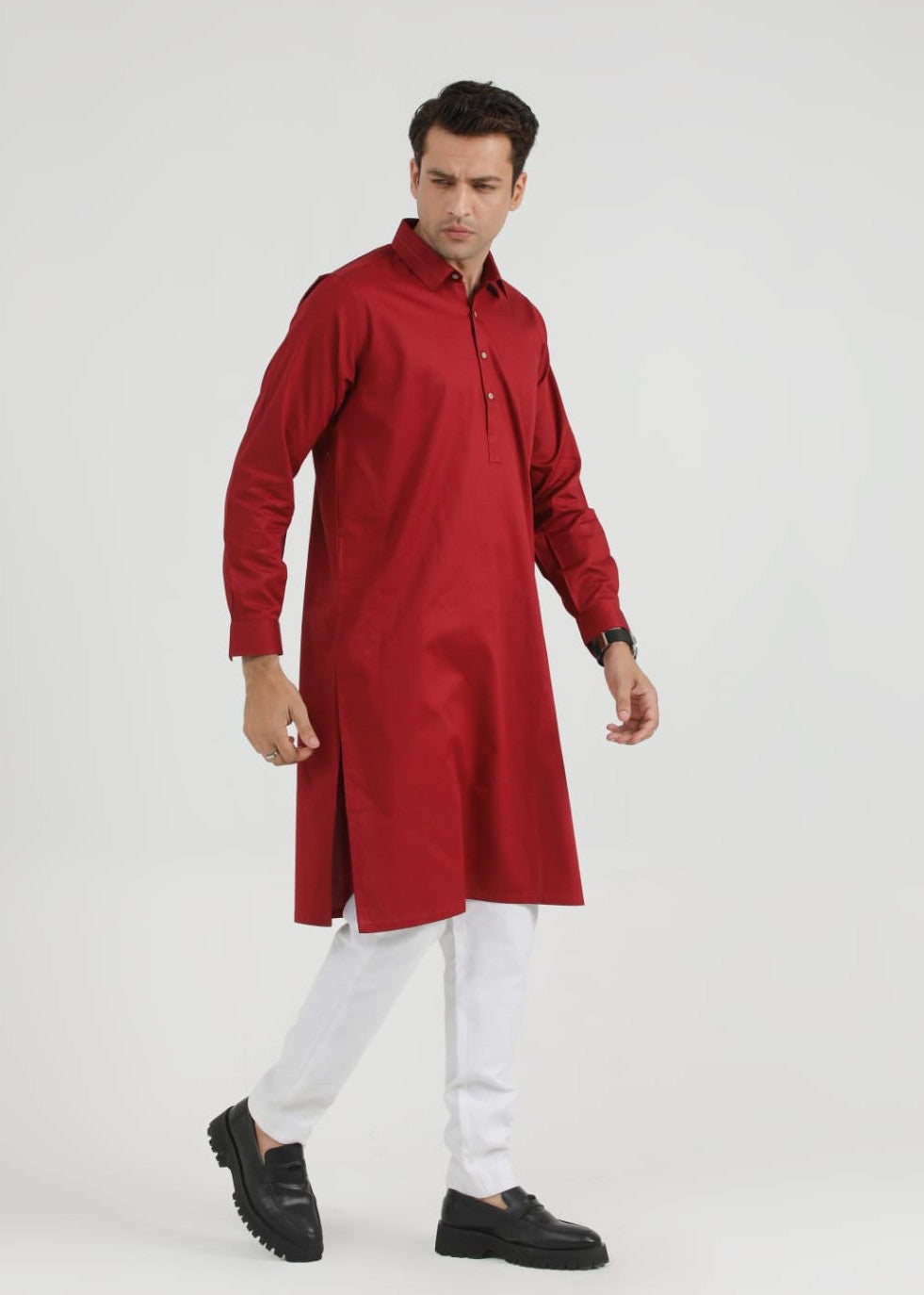 cotton satin Kurta in Cherry red