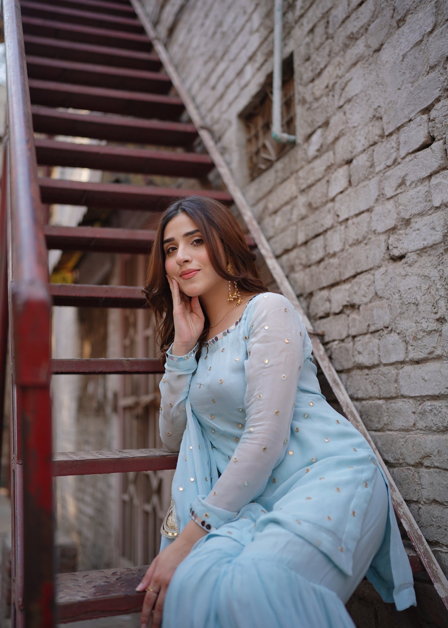 chiffon Gharara in Arctic blue