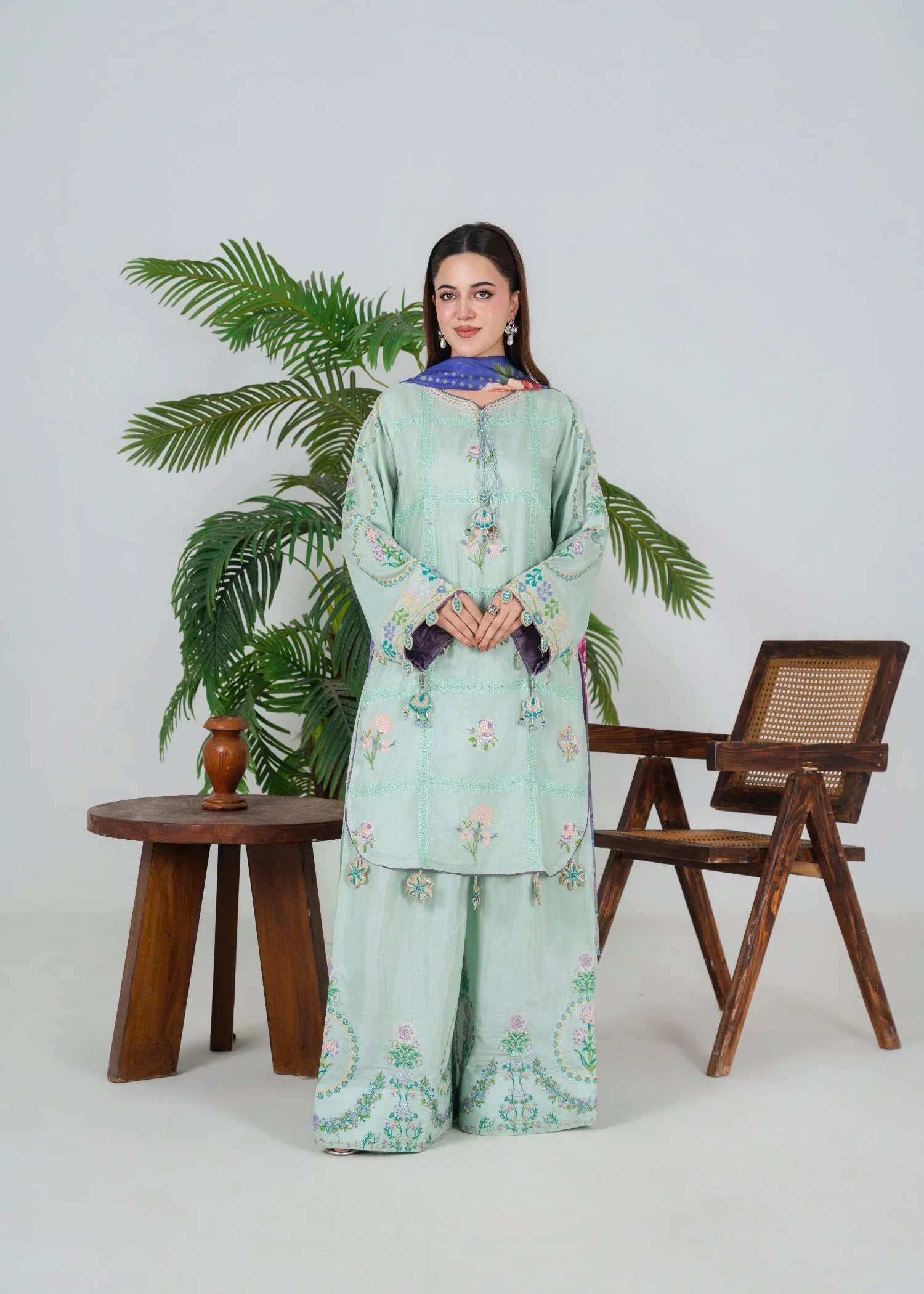 silk Kurta Set in Tea green