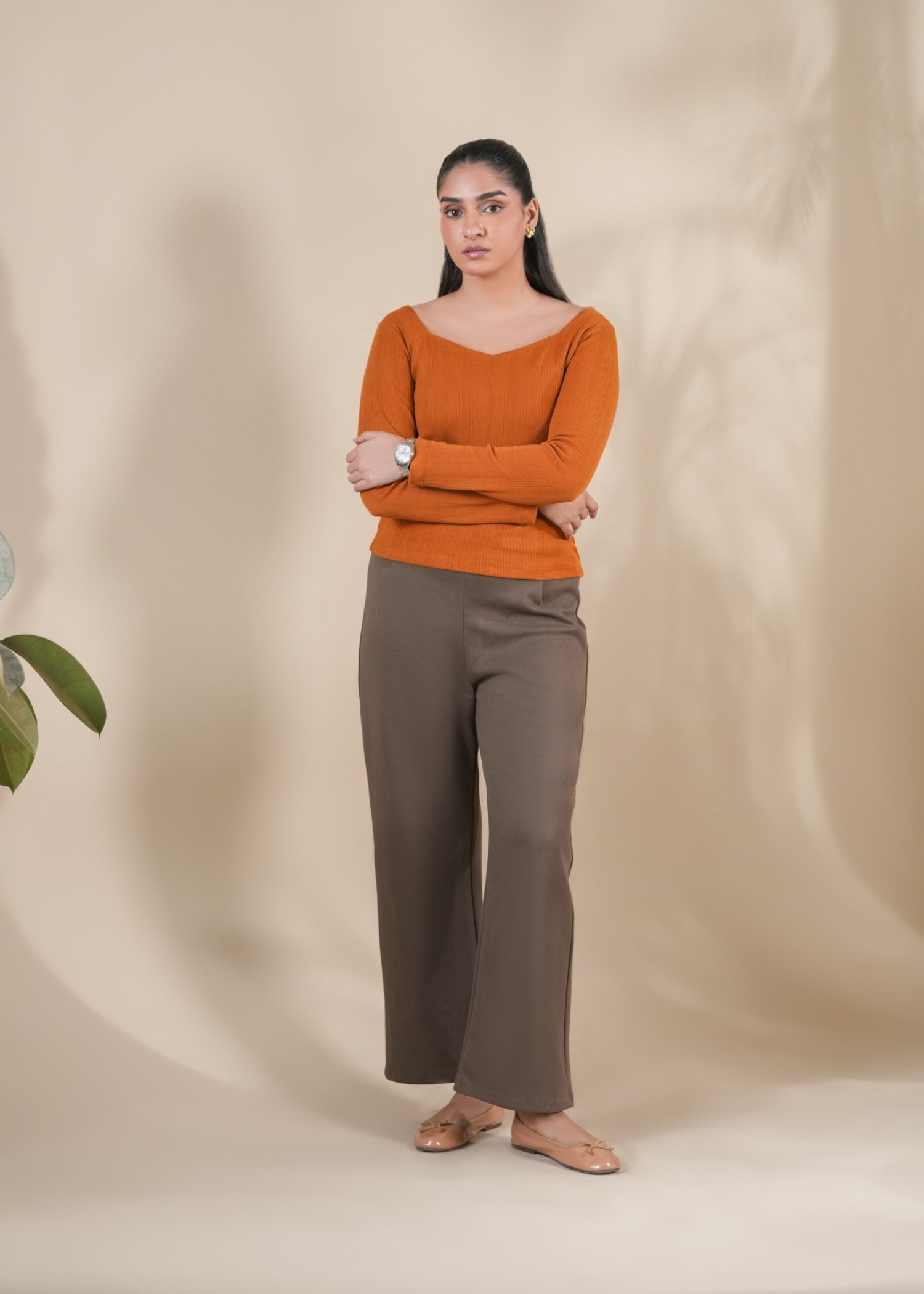 interlock knit Pants in Mocha brown