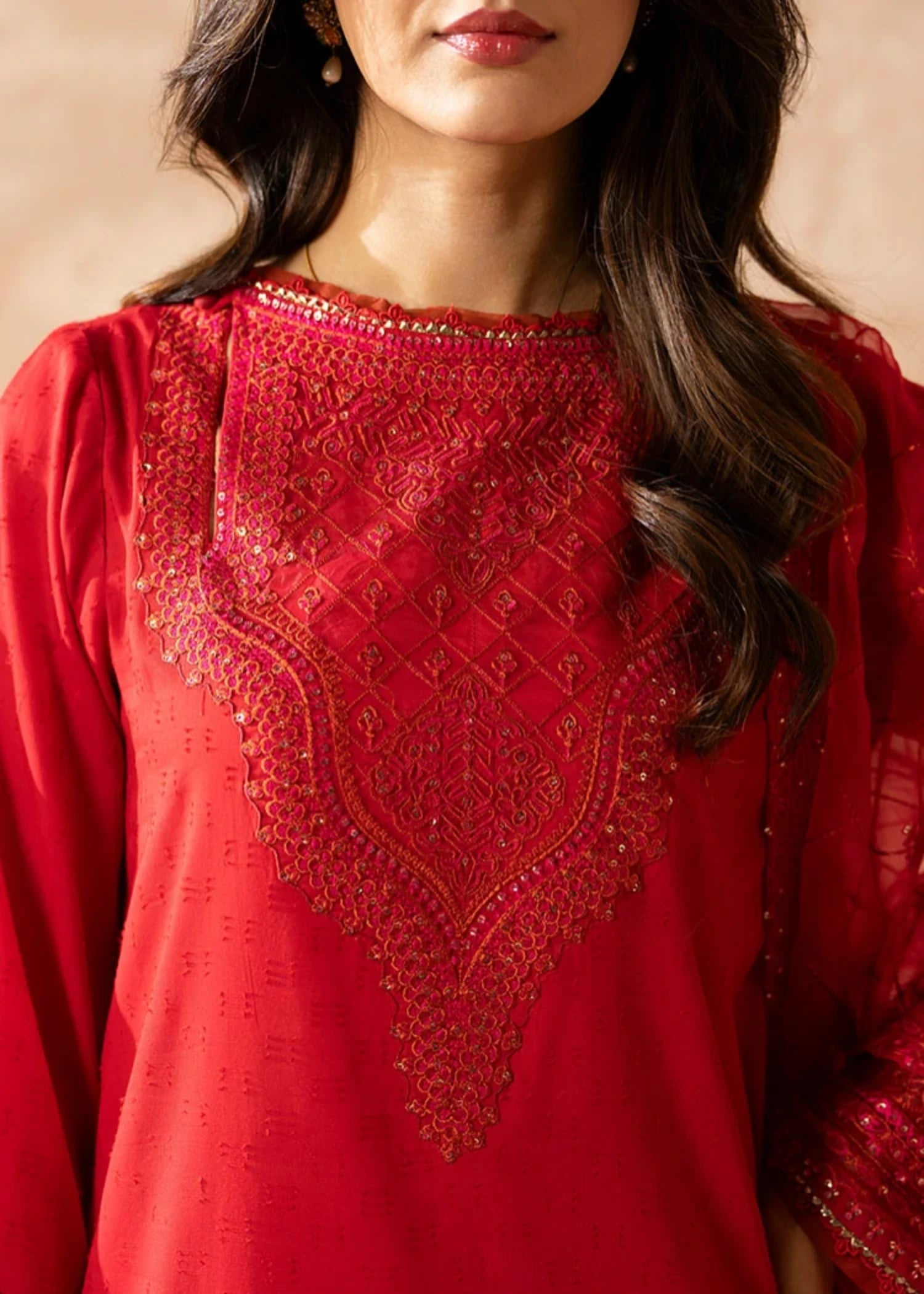 blended linen Kurta Set in Red