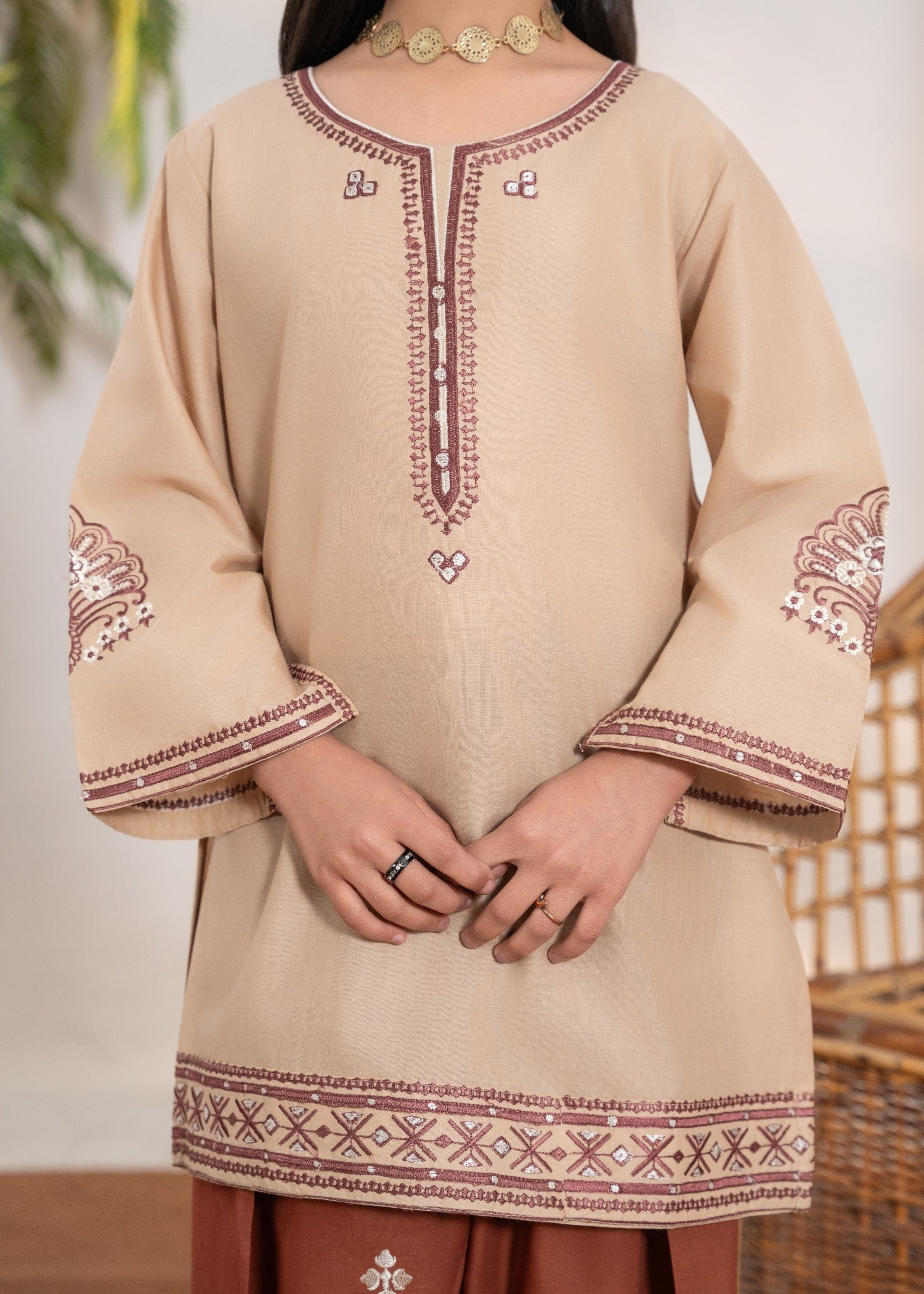cotton Kurta Set in Sand brown