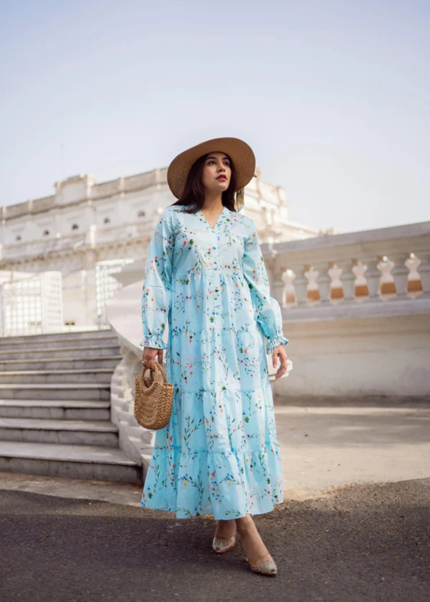 lawn cotton Maxi in Sky blue