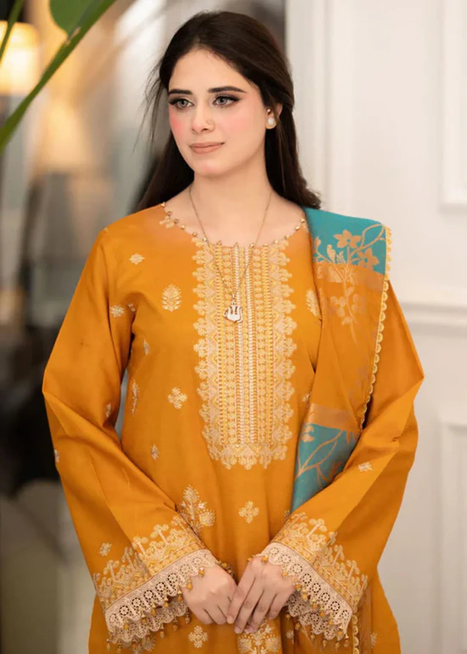 dhanak Kurta Set in Goldenrod