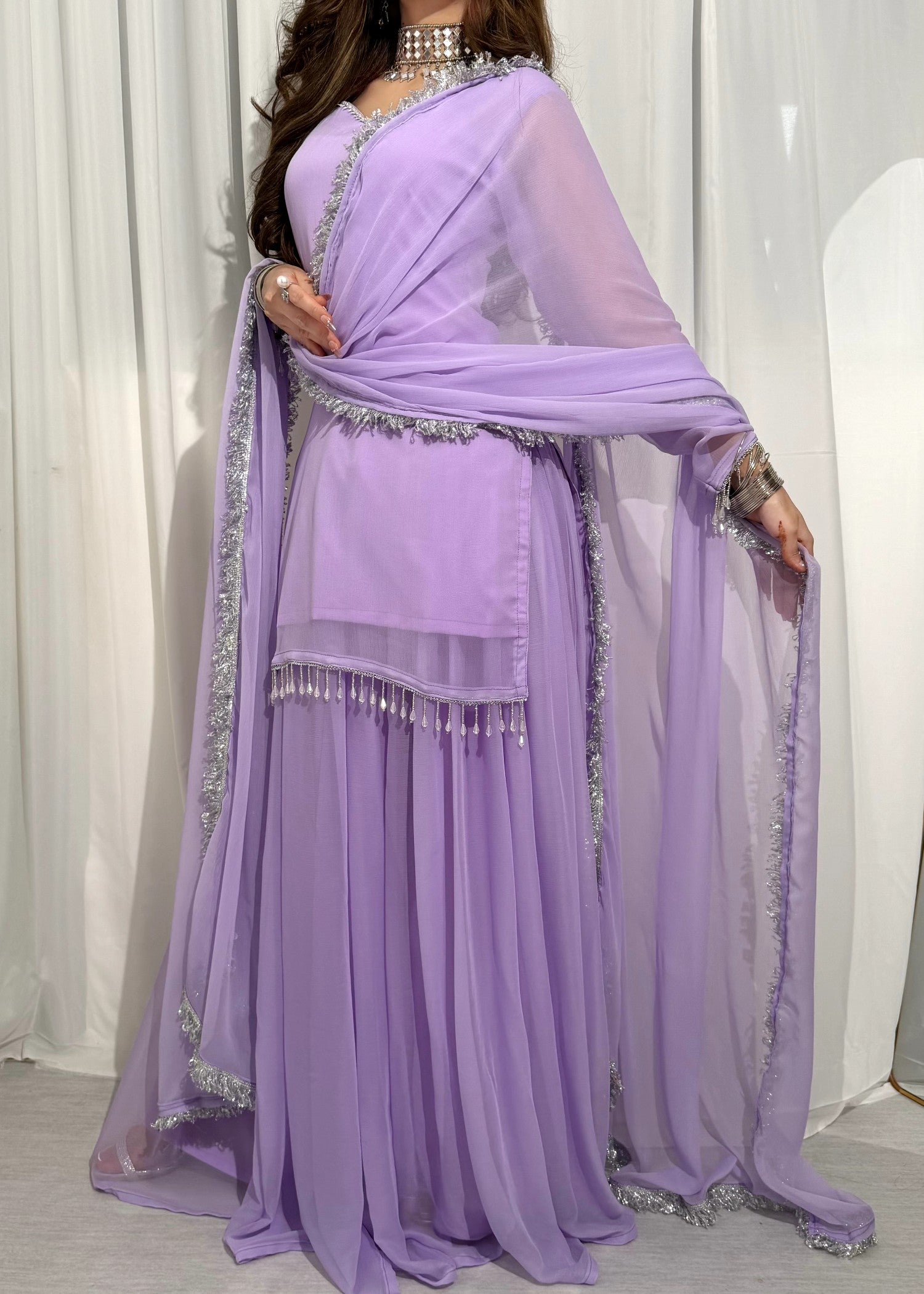 bemberg crinkle chiffon Sharara in Mauve