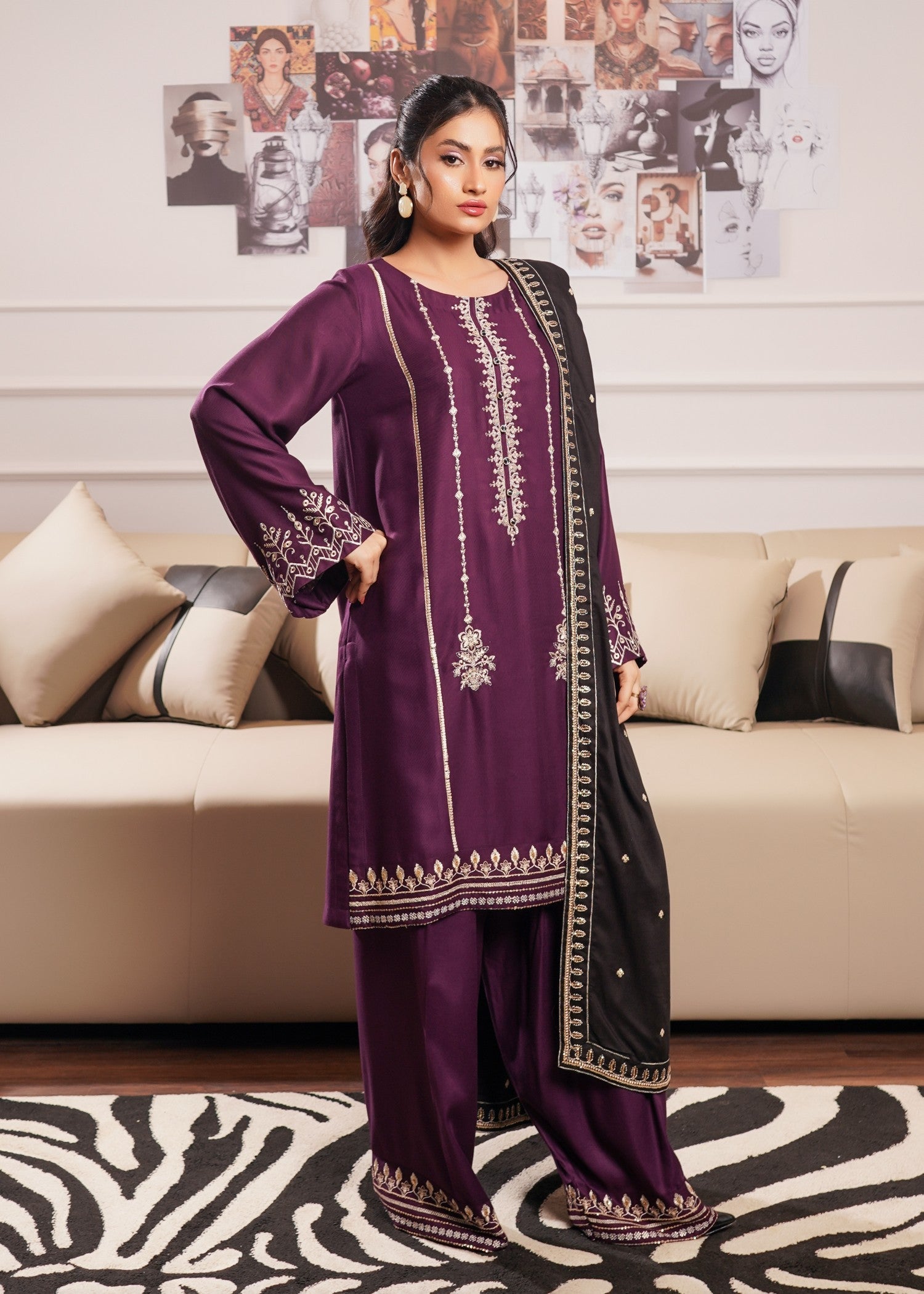 twill viscose Kurta Set in Purple