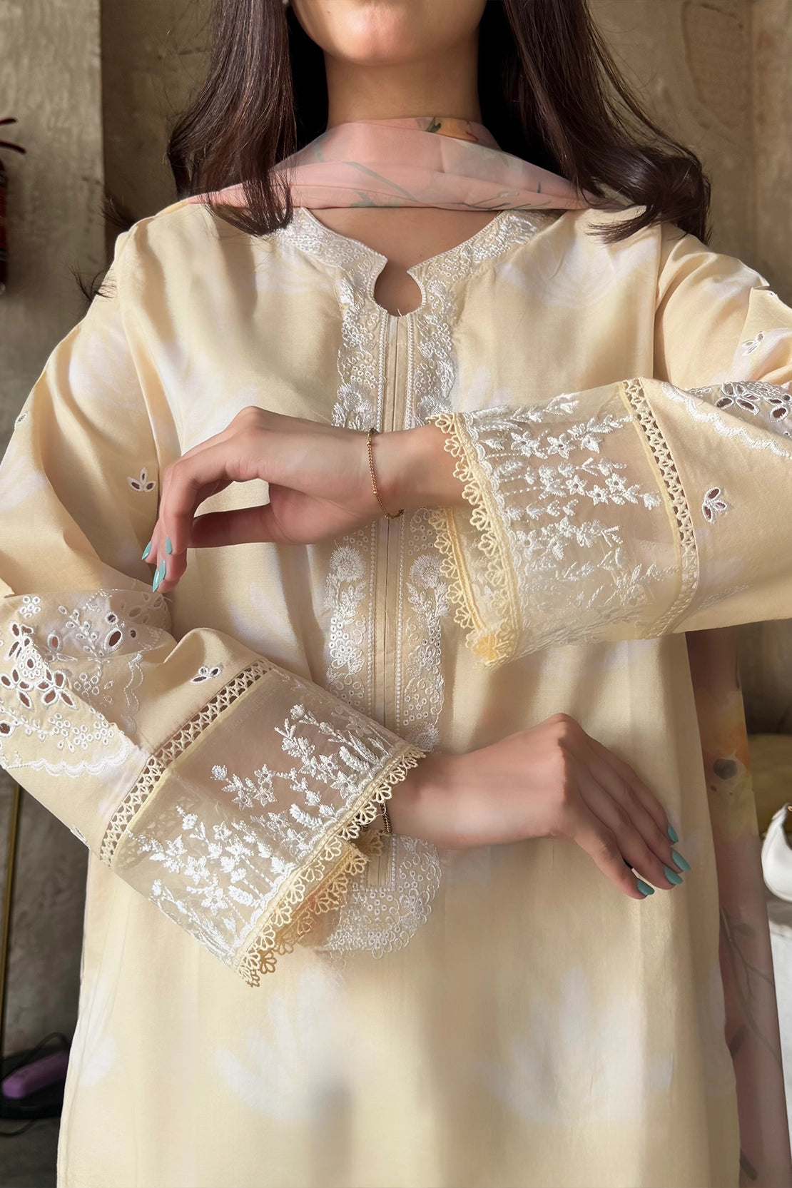 lawn Kurta Set in Cream