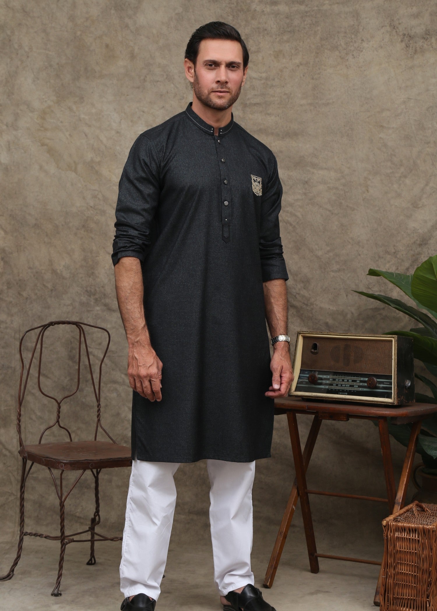 wash & wear Kurta in Charcoal