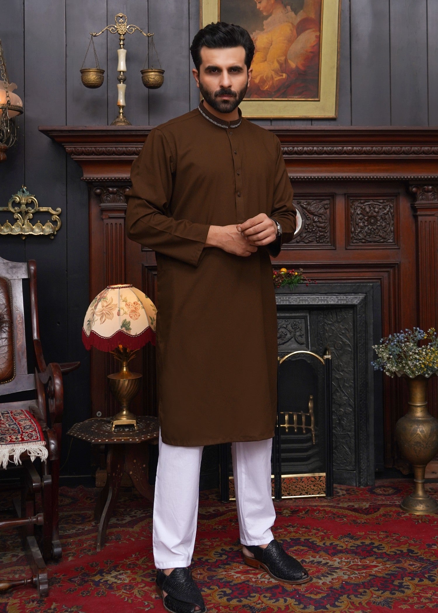wash & wear Kurta in Caramel brown