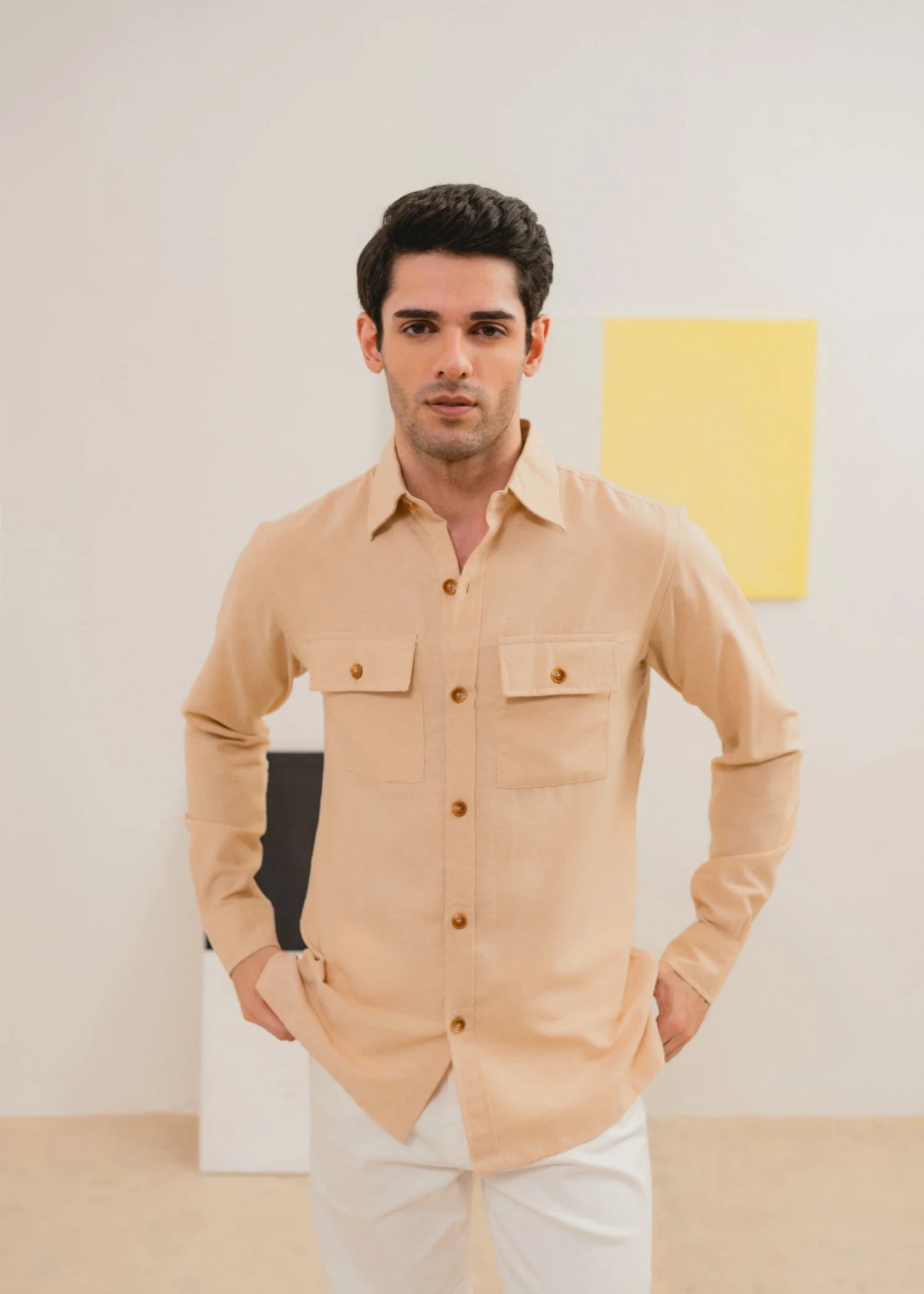 cotton Casual Shirt in Apricot orange