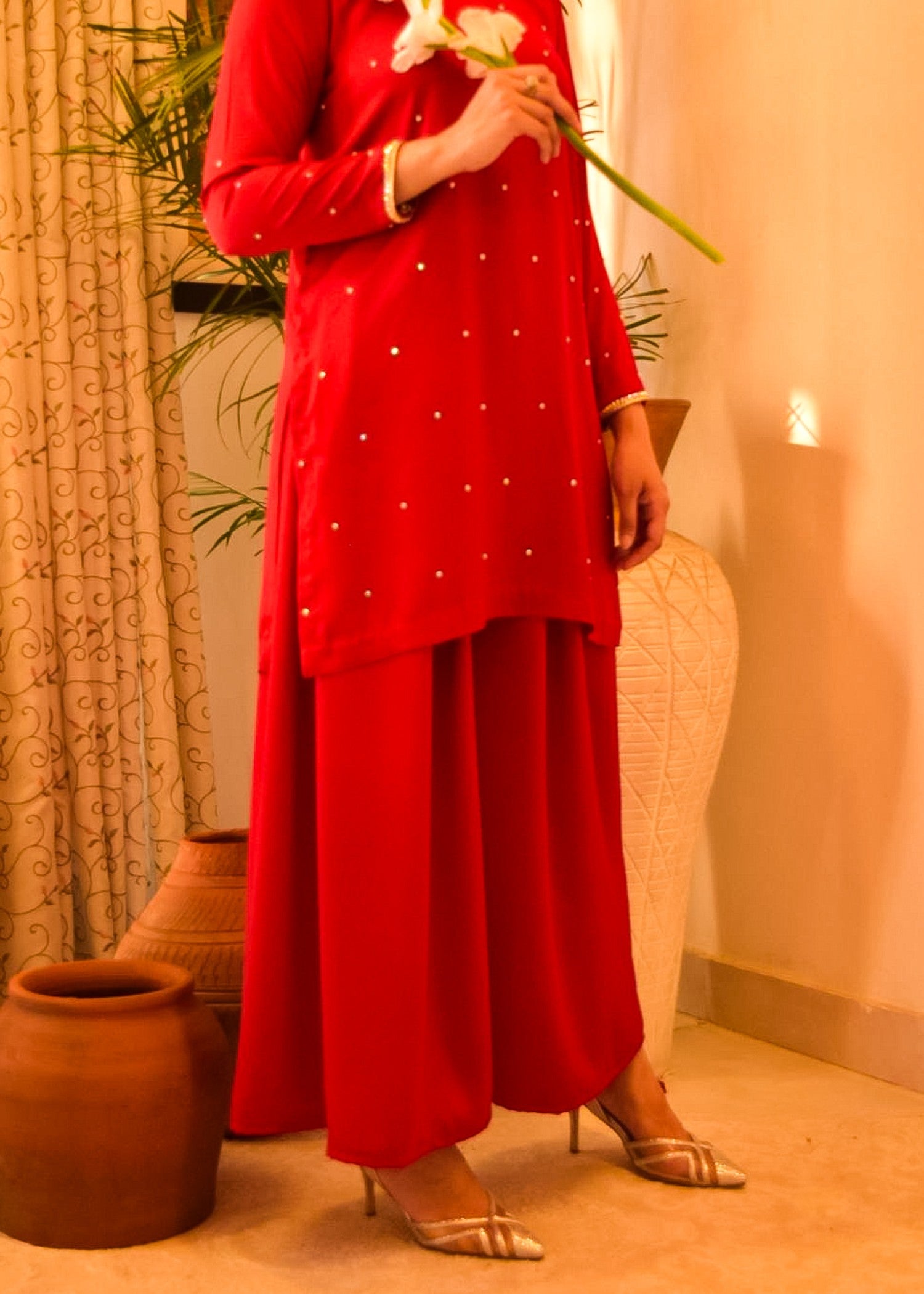 silk Kurta Set in Venetian red