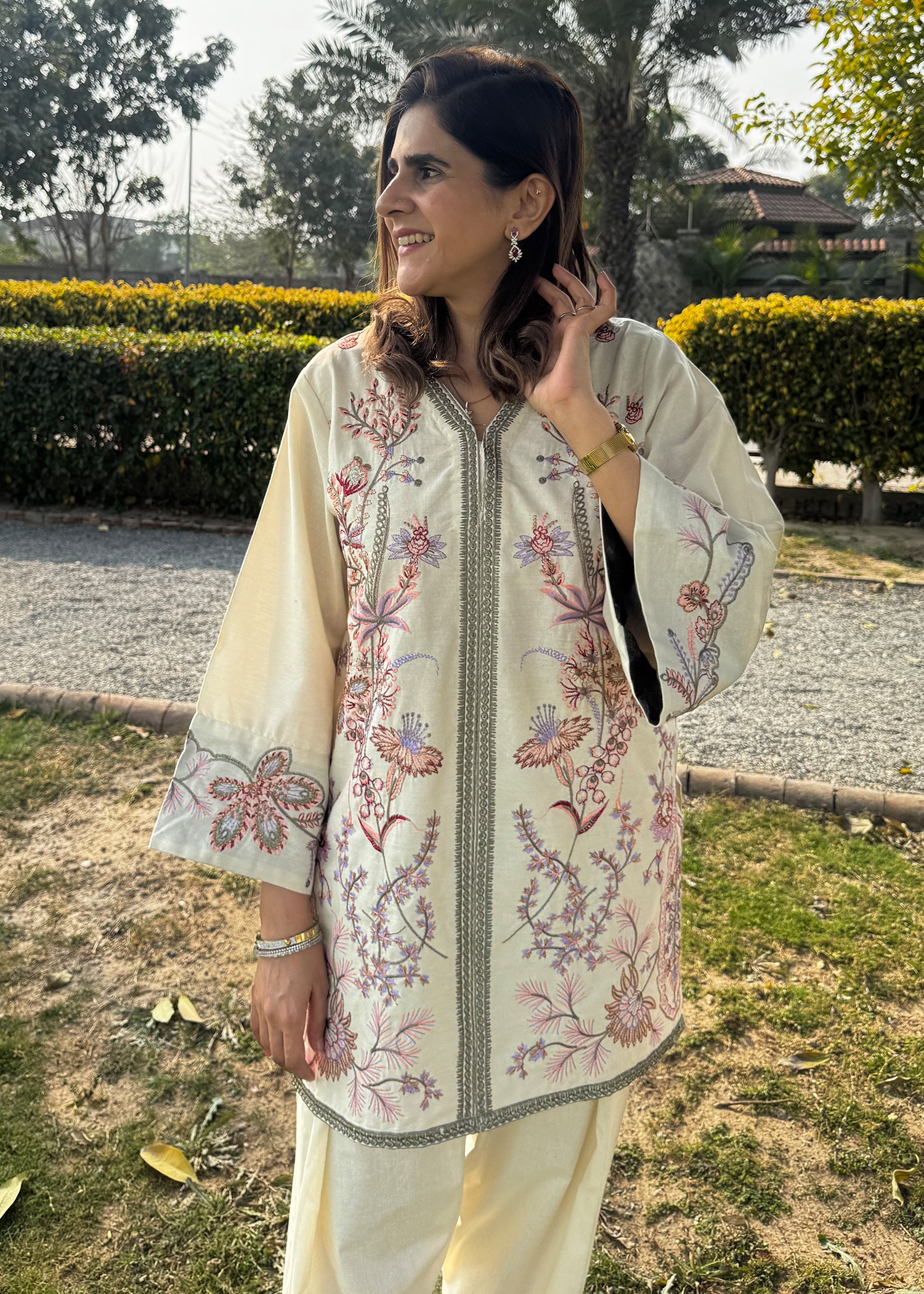 cotton karandi Kurta Set in Off-white