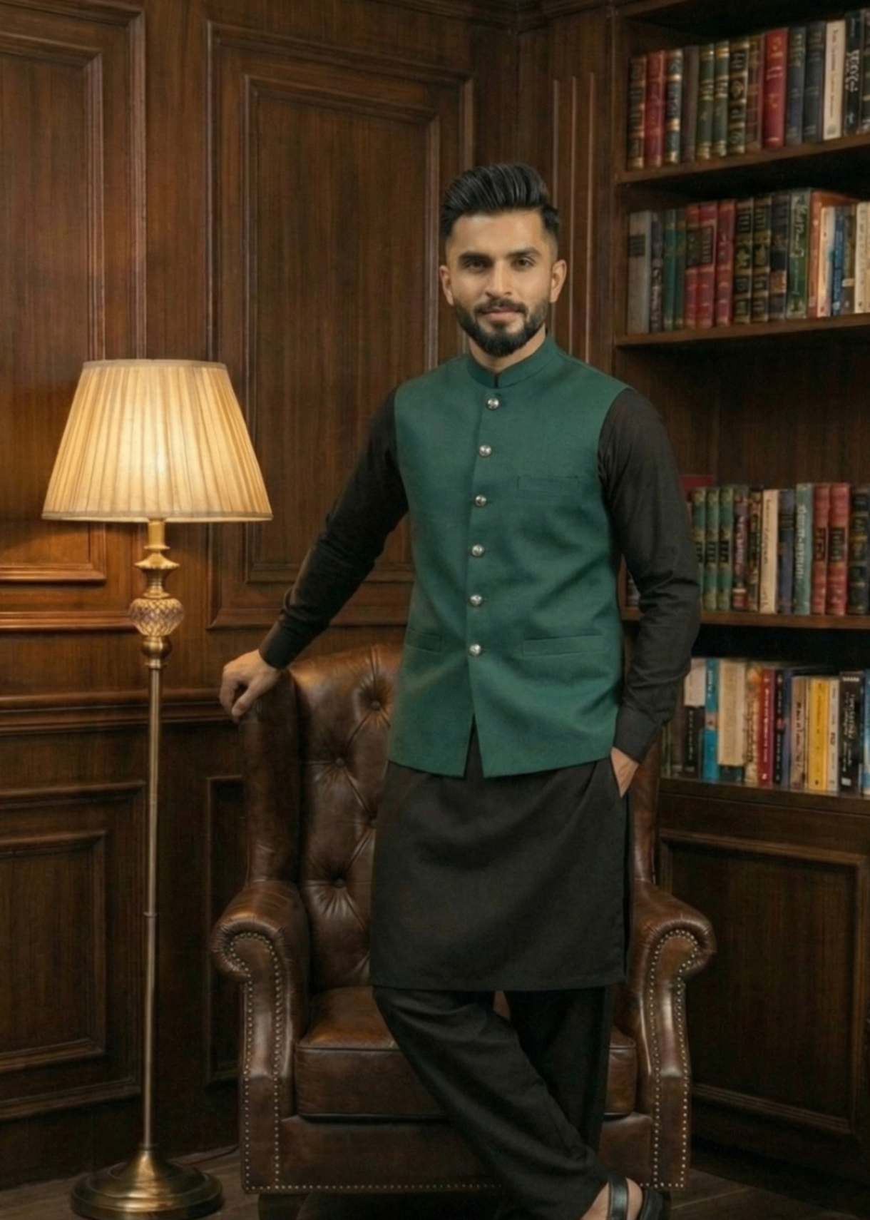 tropical Waistcoat in Bottle green