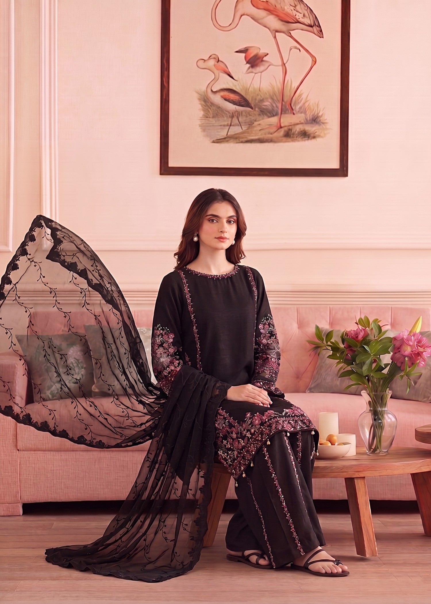 crinkle chiffon Sharara in Black