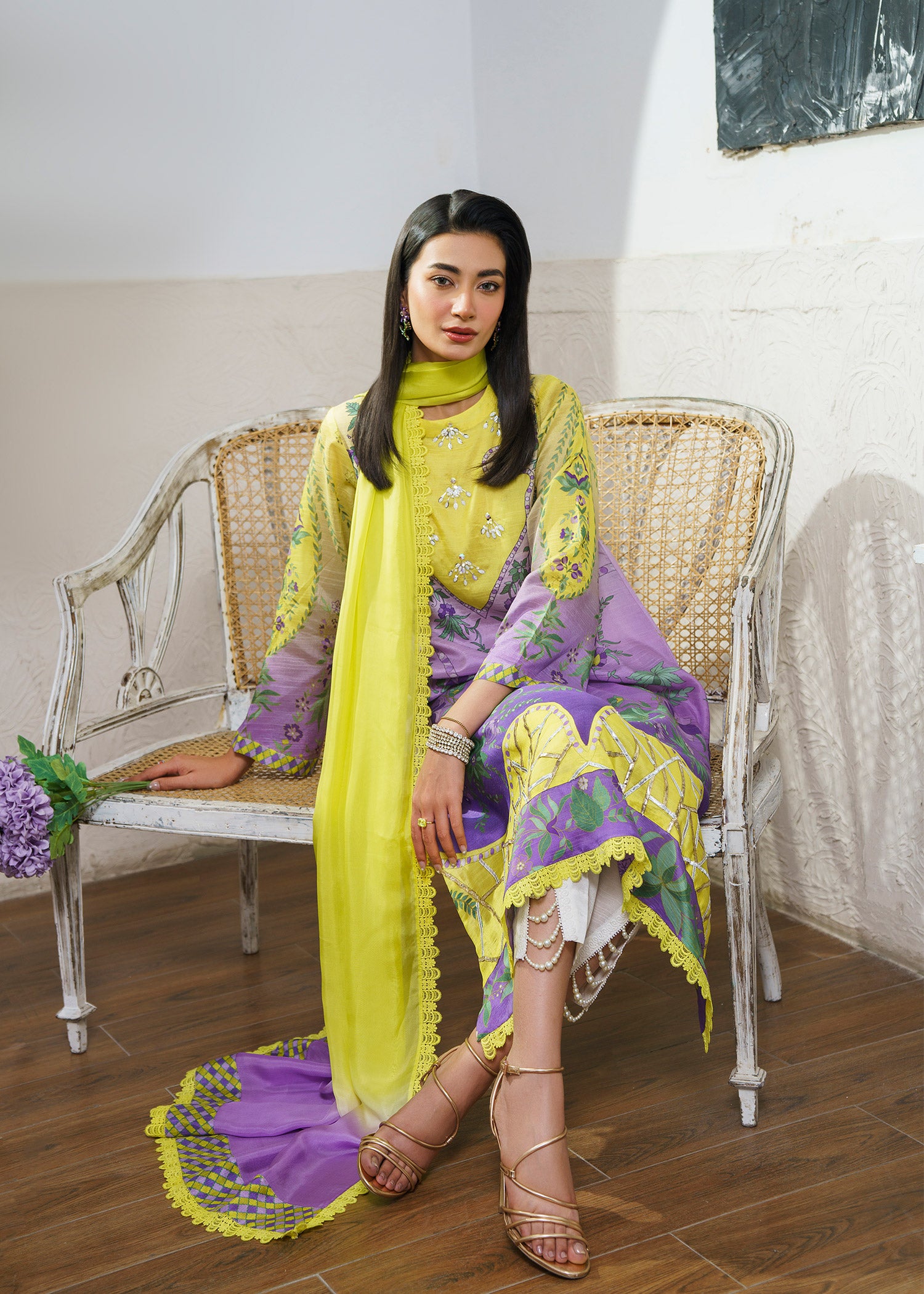 raw silk Kurta Set in Key lime