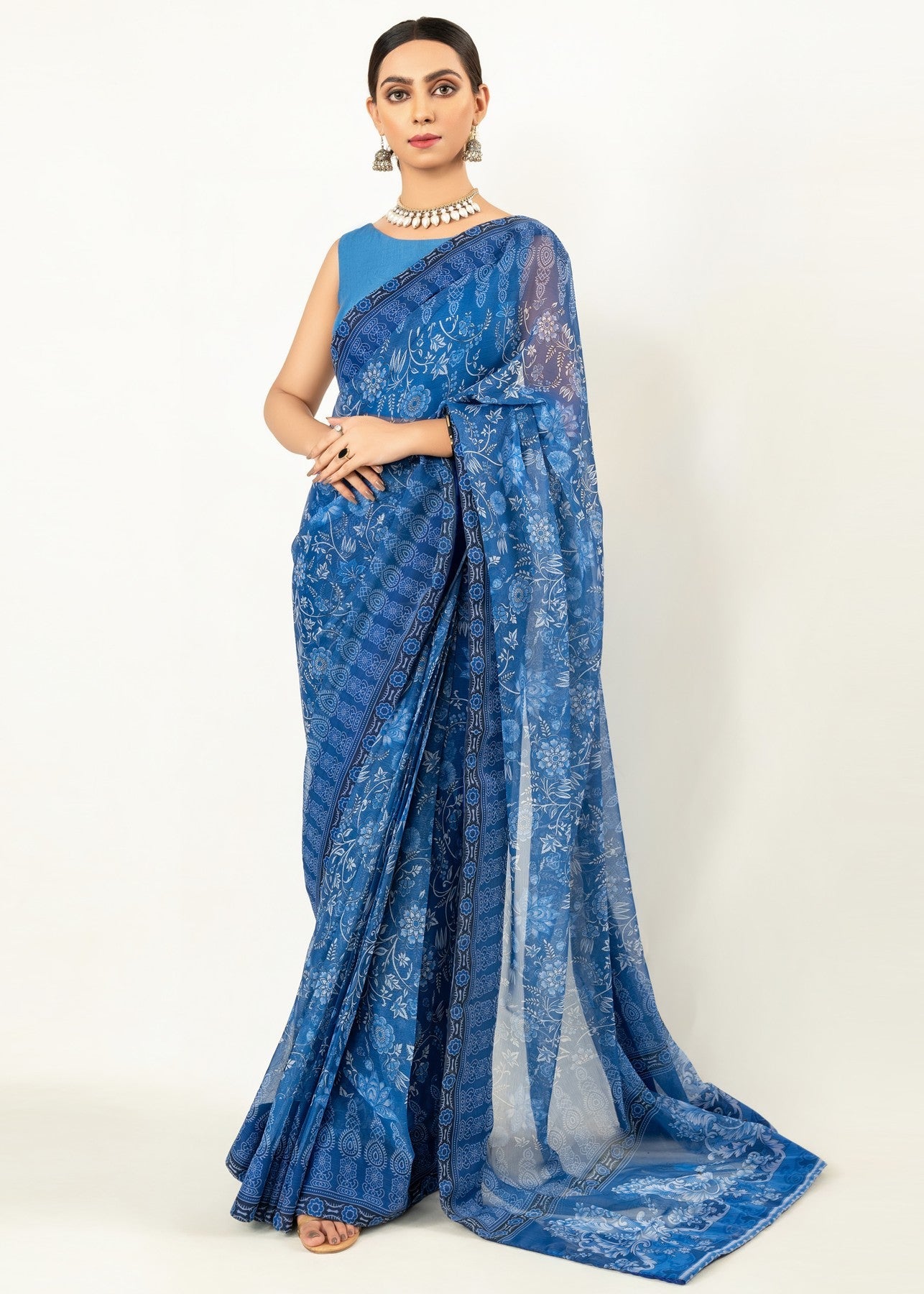 chiffon Unstitched in Dark blue