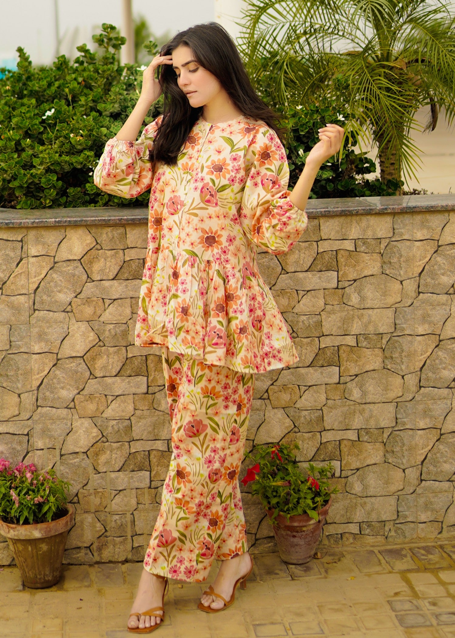 pure cotton Co Ord Sets in Peach pink