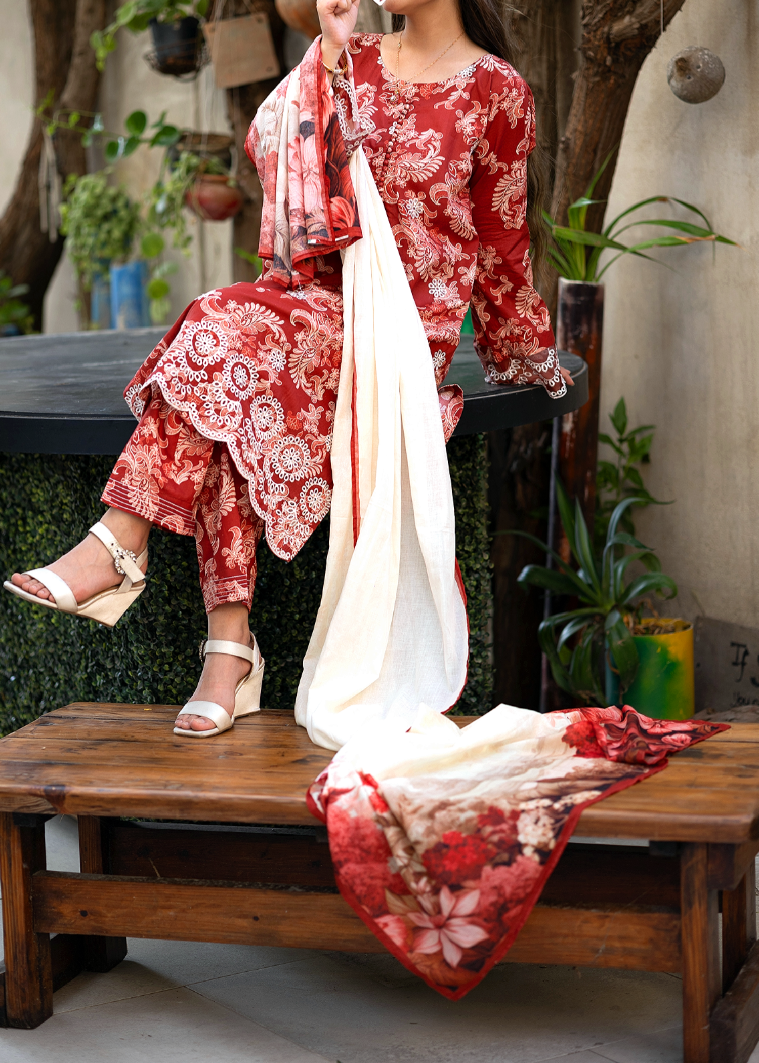 lawn Unstitched in Persian red