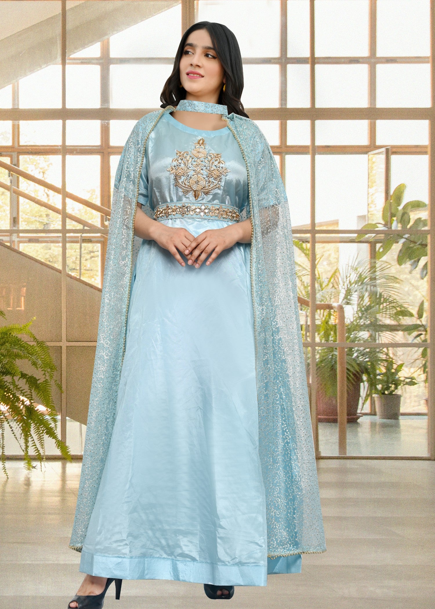 kattan silk Maxi in Ice blue