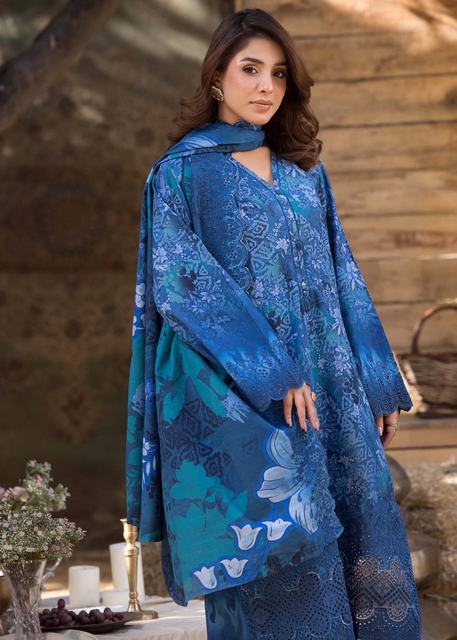 khaddar Kurta Set in Blue